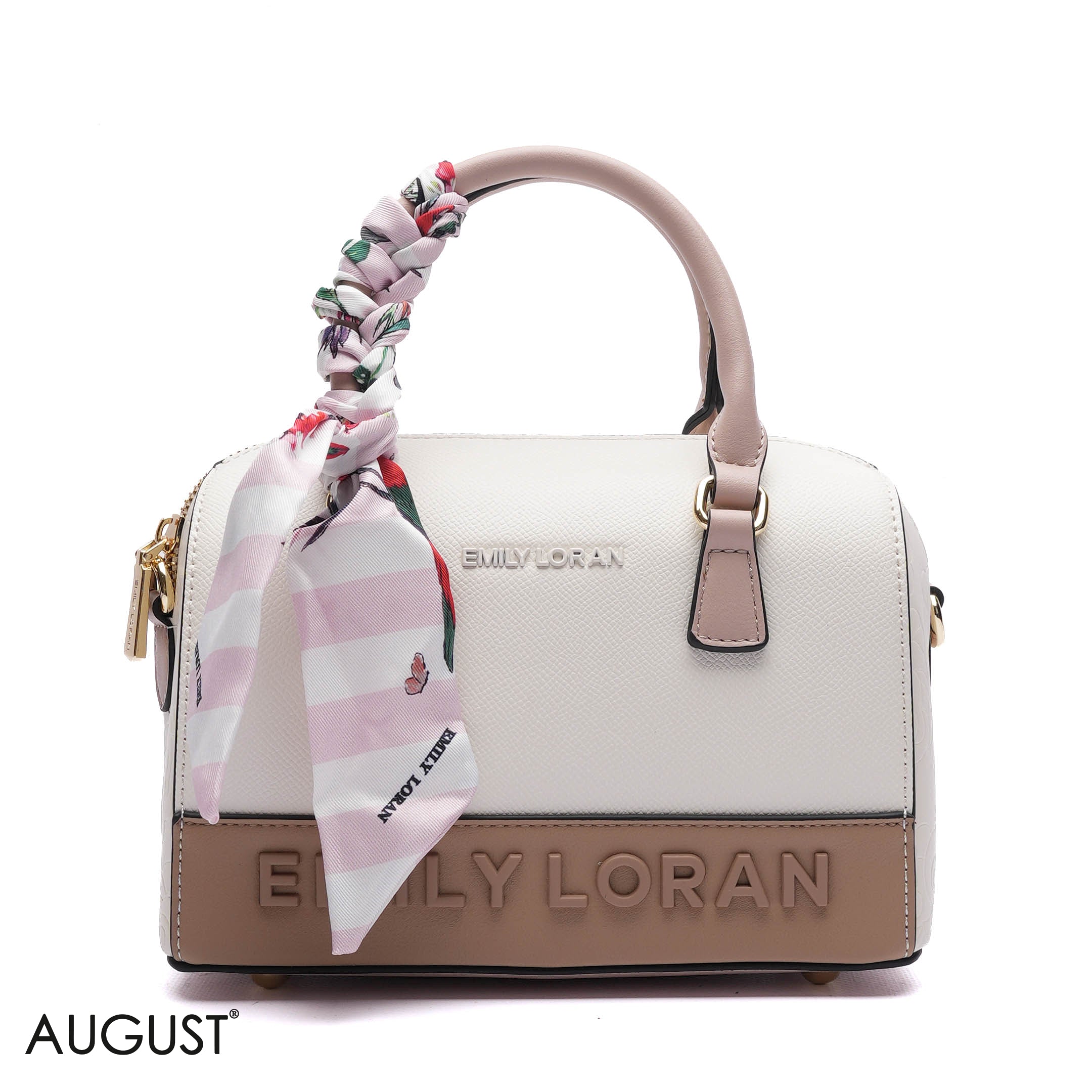 EMILY EMBOSSED LOGO BARREL BAG