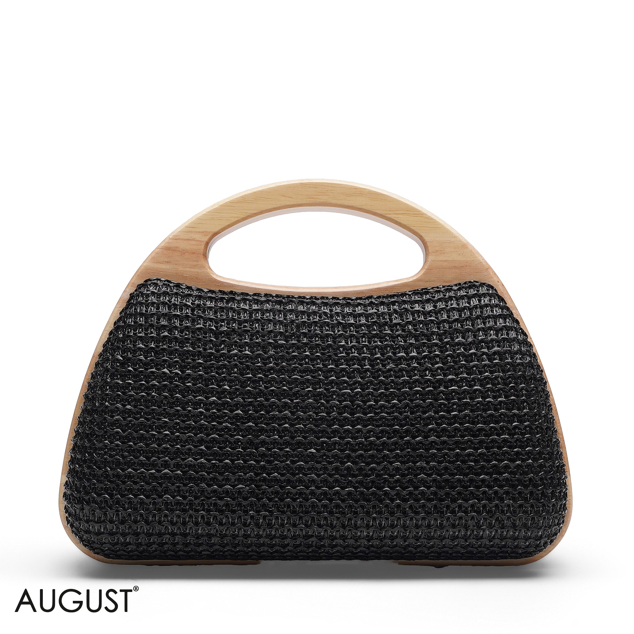 BLACK FLORAL EMBROIDERY WOODEN HANDLE CLUTCH