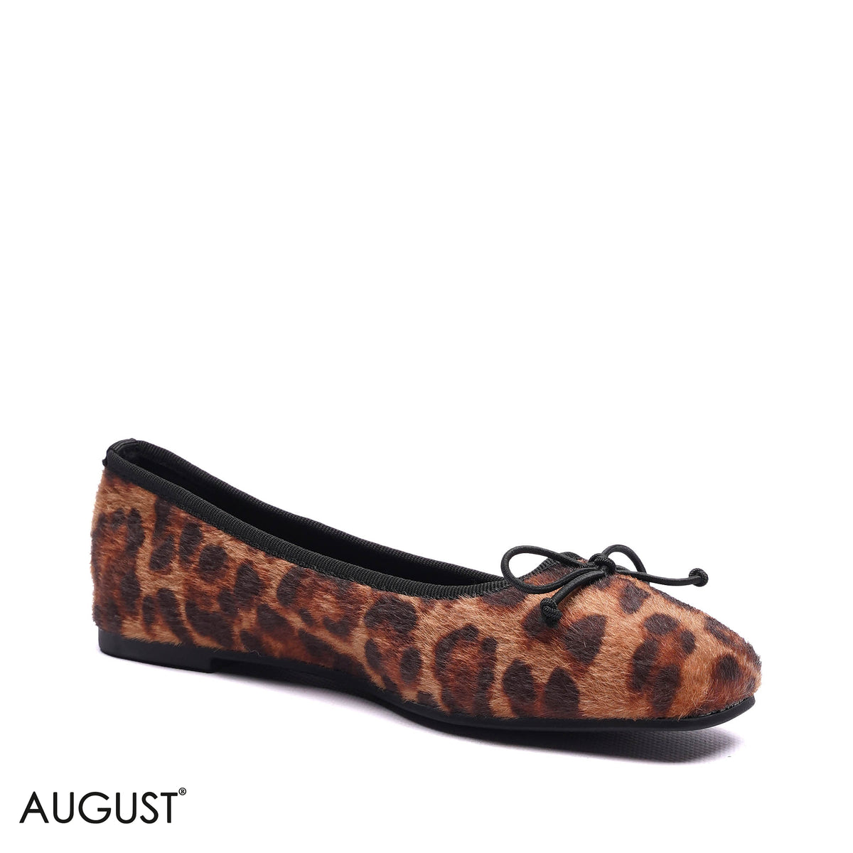 PRINT FAUX FUR BOW BALLET FLATS