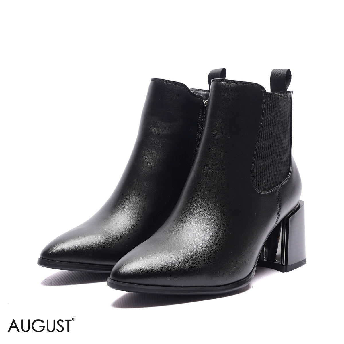 GORE-PANEL POINTED BLOCK HEEL BOOTS