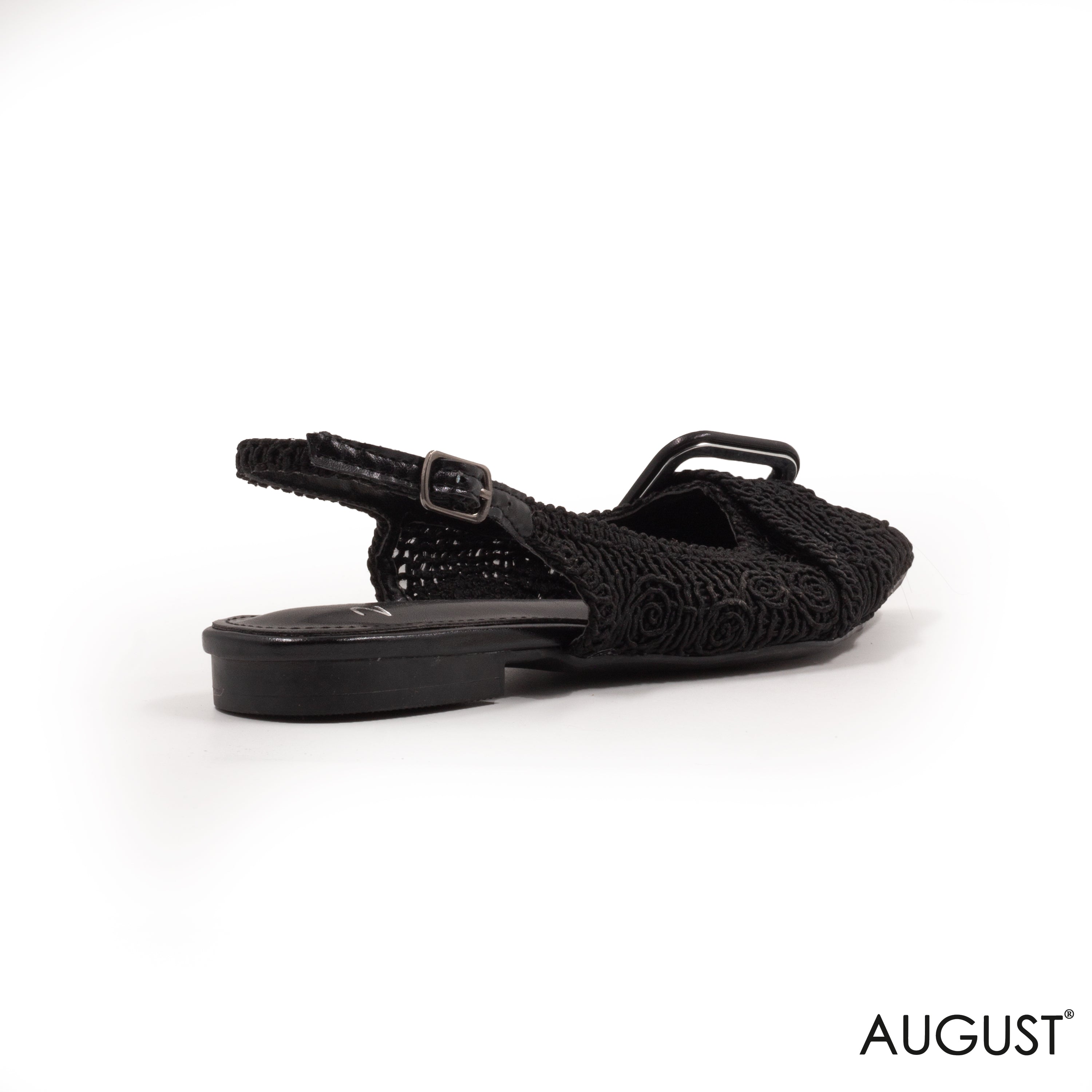 STRAW WOVEN BUCKLE SLINGBACK BALLET FLAT