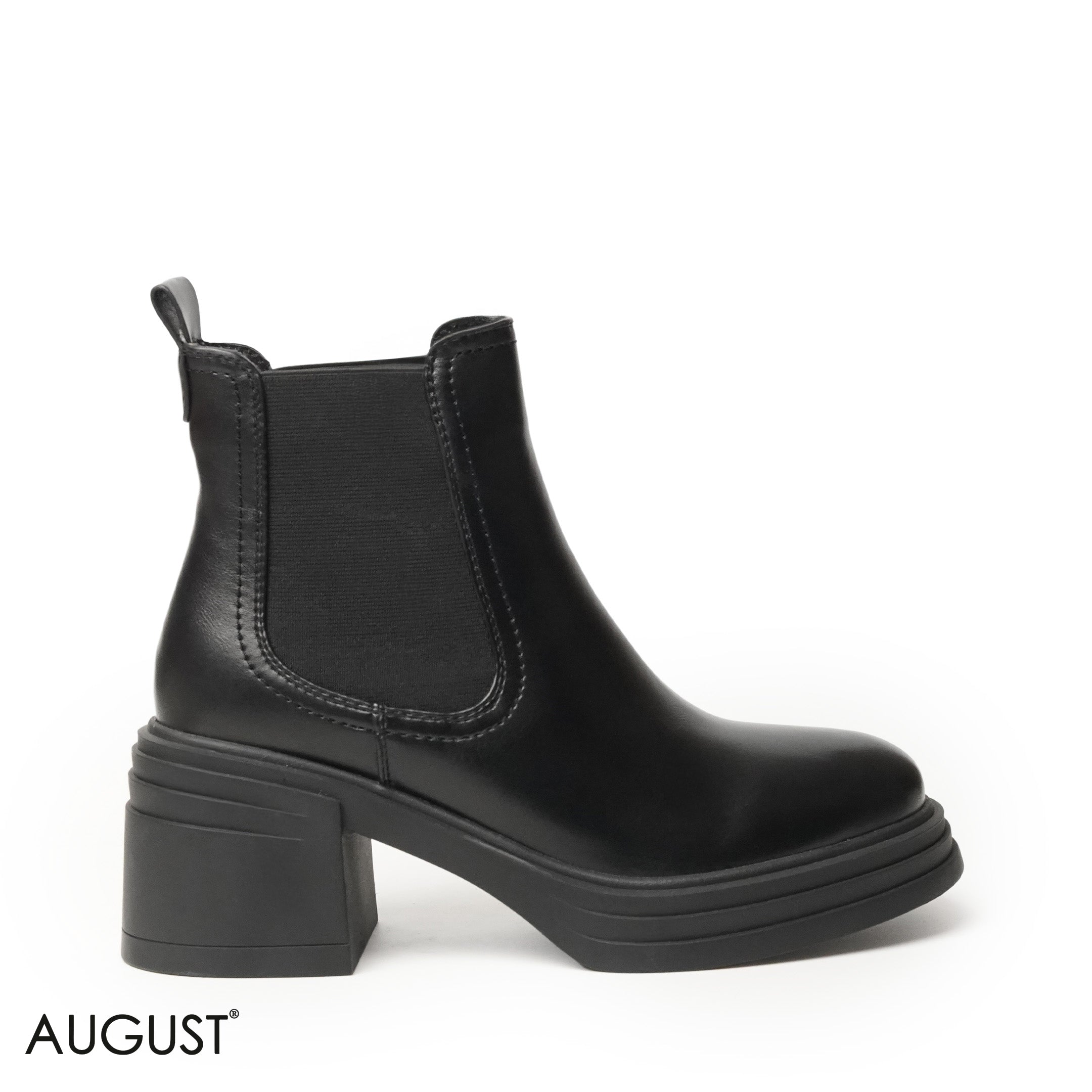 BLACK SMOOTH LEATHER HEELED ANKLE BOOTS
