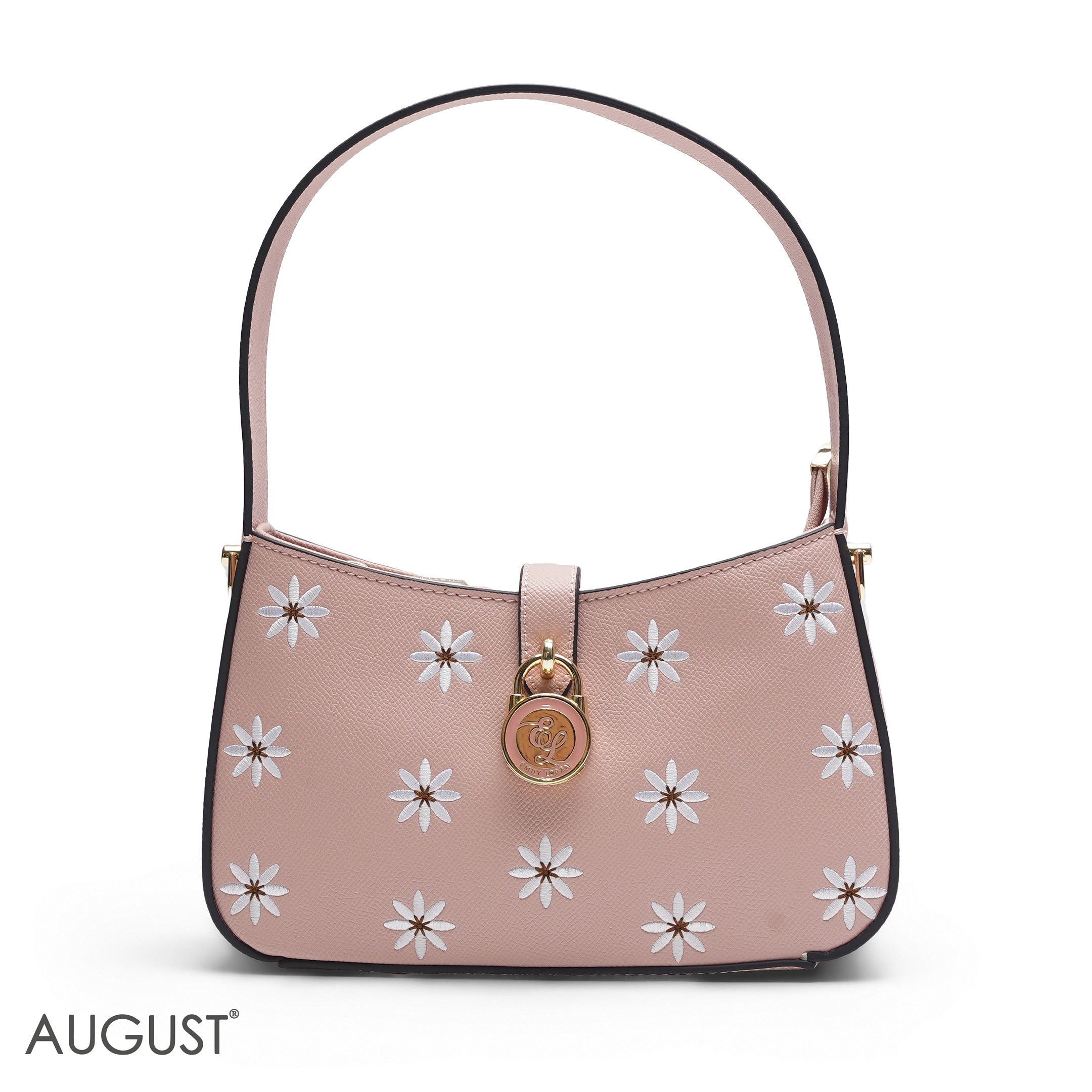 NUDE PINK DAISY EMBROIDERED BAGUETTE BAG
