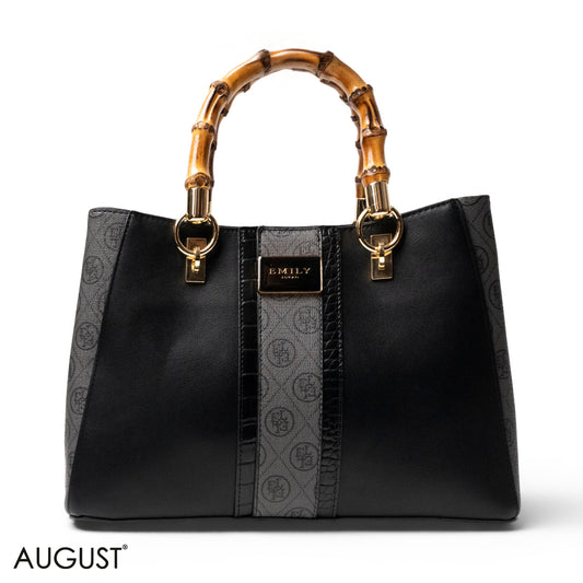 EMILY LORAN LEATHER,CANVAS HANDBAG WITH BAMBOO-HANDLED -MED