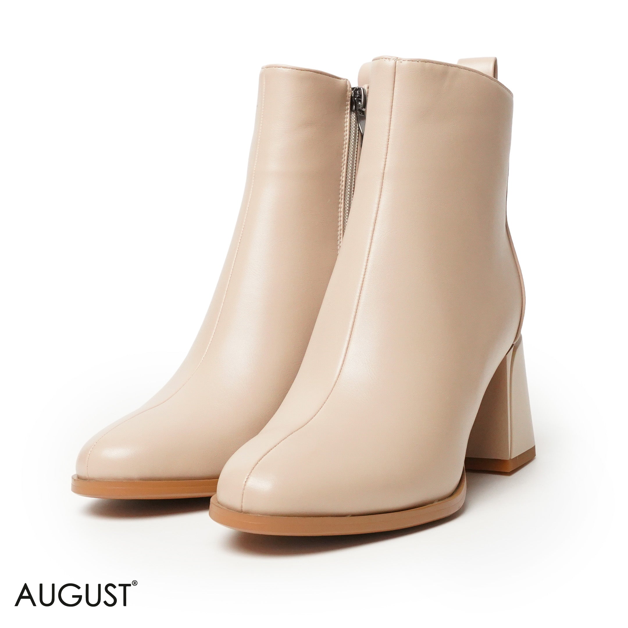 SMOOTH LEATHER HEELED BOOTS WITH SIDE ZIPPER