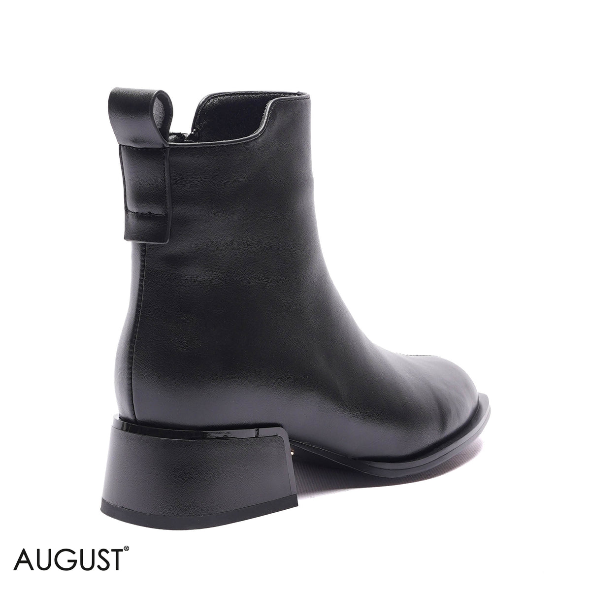 CENTER-SEAM LOW BLOCK HEEL ANKLE BOOTS