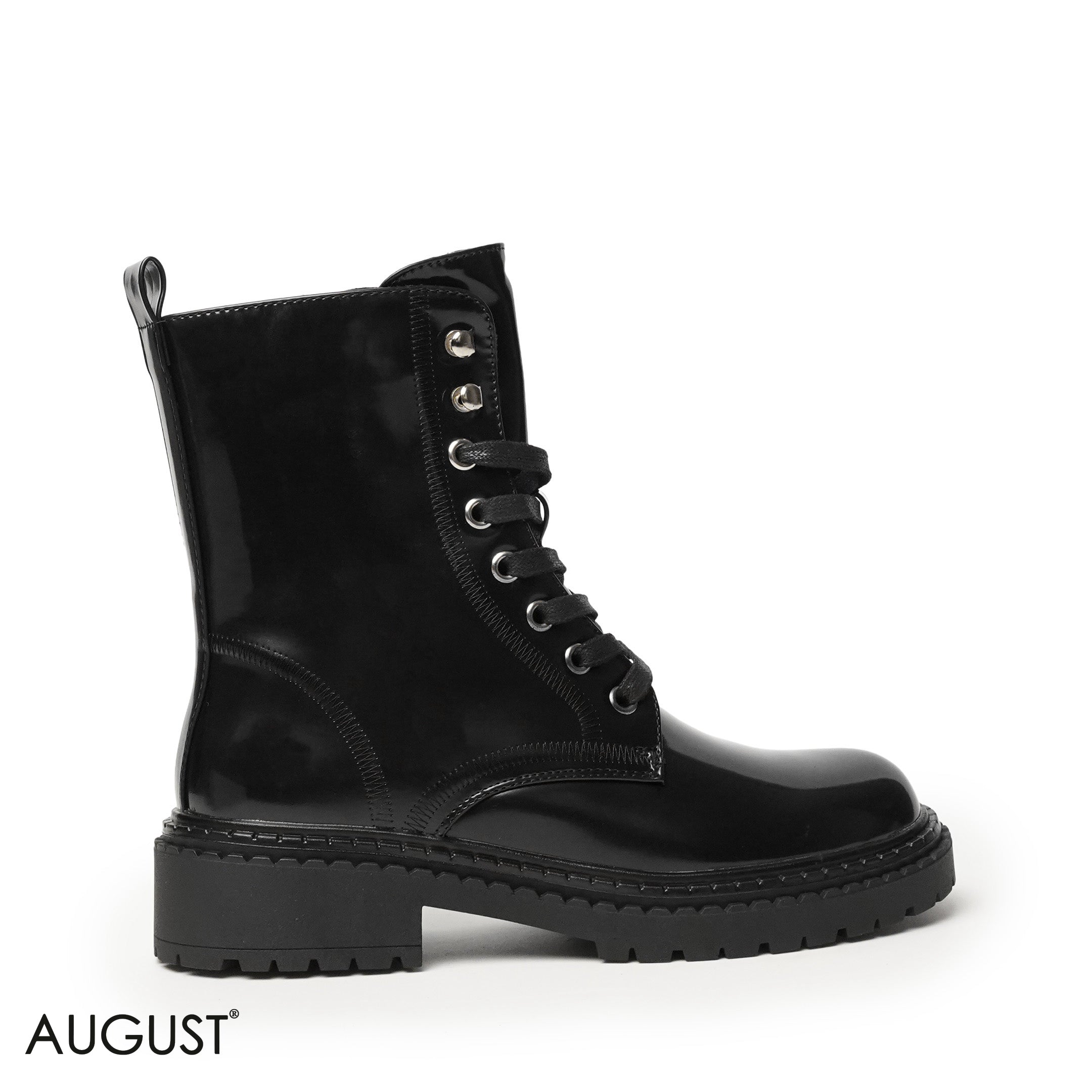 GLOSSY LEATHER ANKLE BOOT WITH BOND