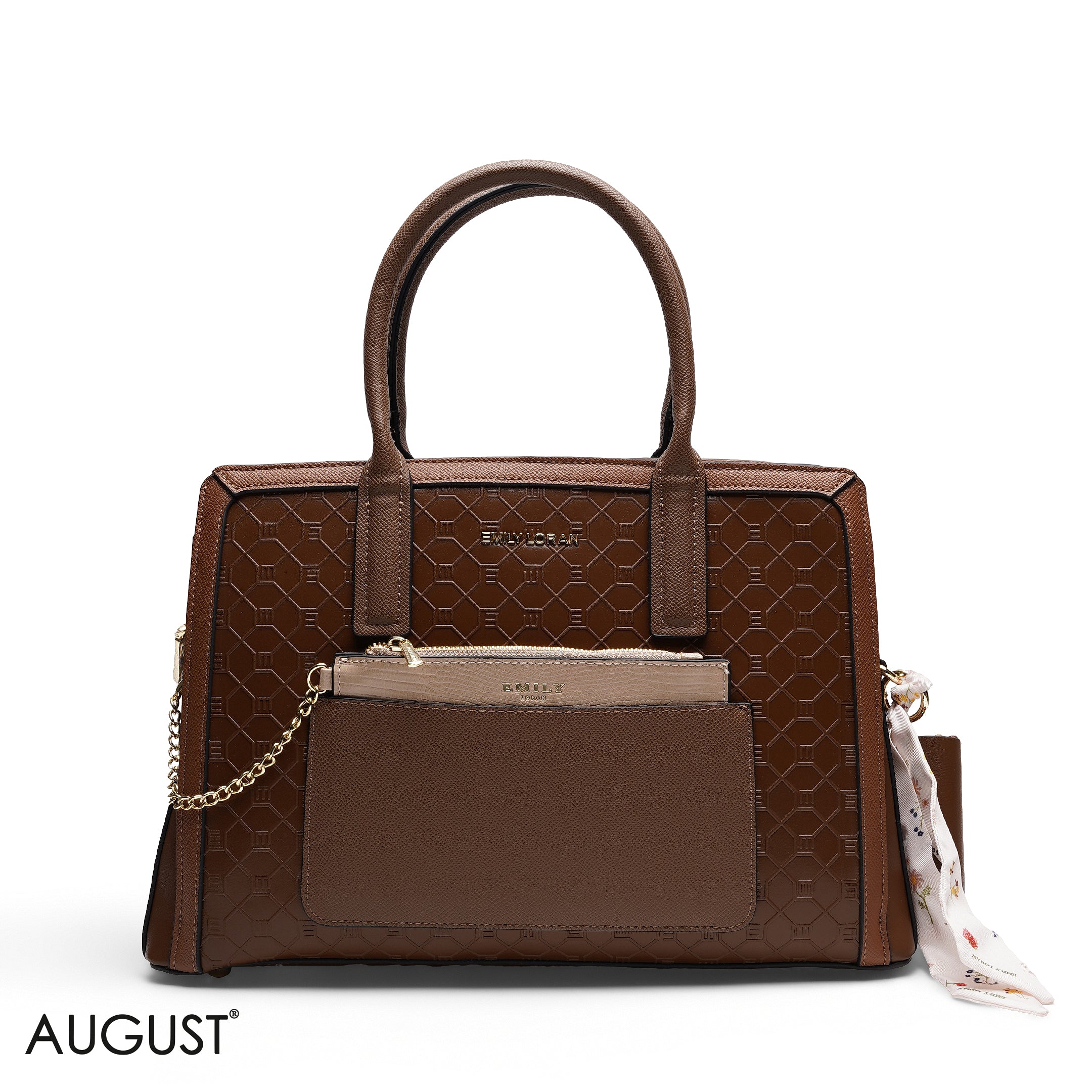 EMBOSSED TOP-HANDLE MULTI-POUCH TOTE BAG SET