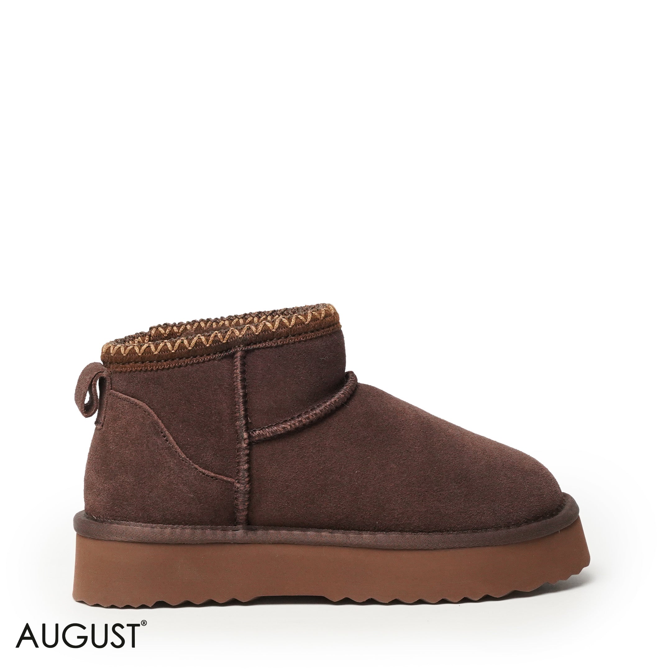 COFFEE SUEDE LEATHER ANKLE UGGS WITH DETAIL TOUCH