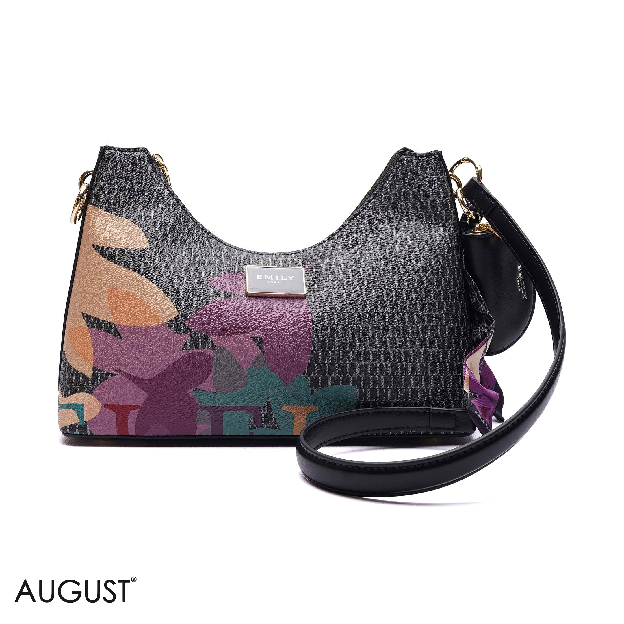 ELEGANT MONOGRAM PRINT SHOULDER BAG