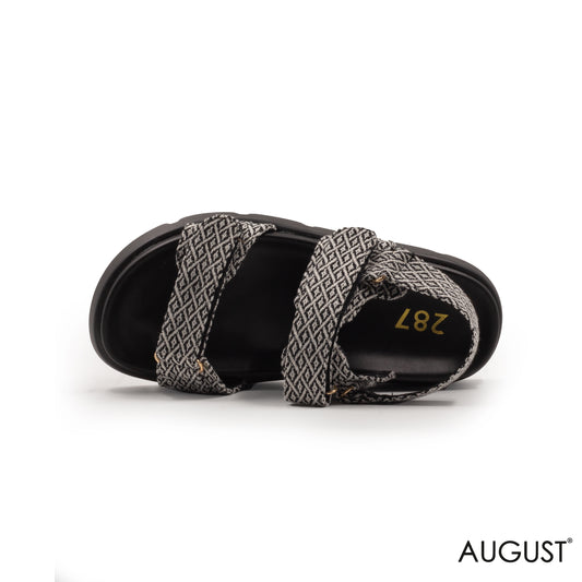 ENGRAVED FABRIC SANDAL WITH THICK LEATHER SOLE