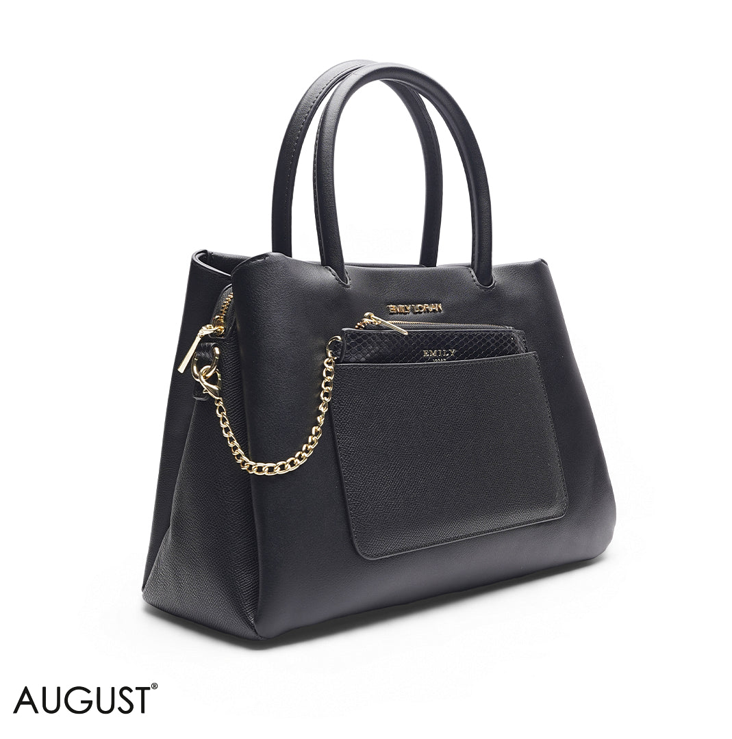 BLACK SOLID BAG WITH FRONT STRAP - MED