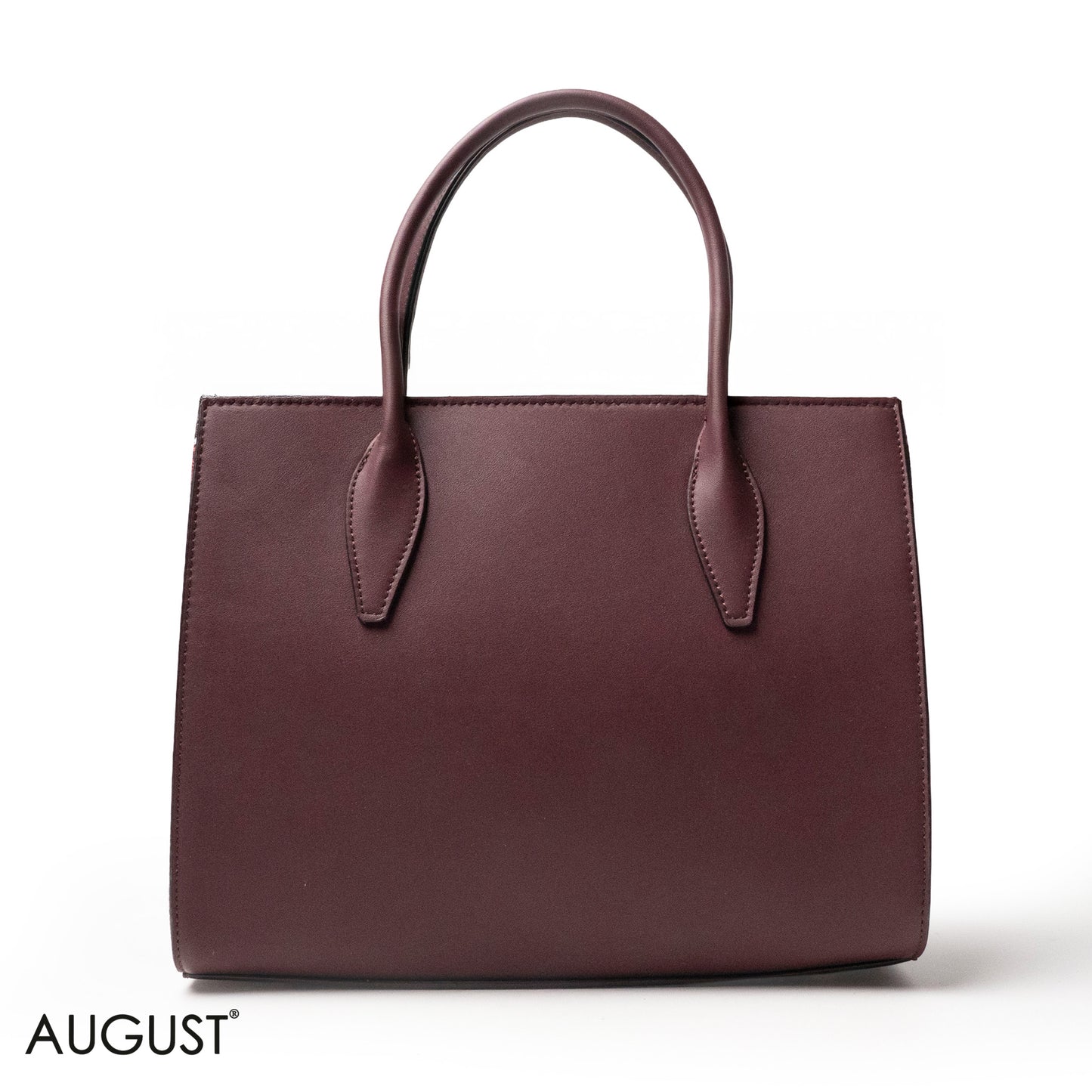 MAROON SMOOTH LEATHER HANDBAG WITH ACCESSORIES - LARGE