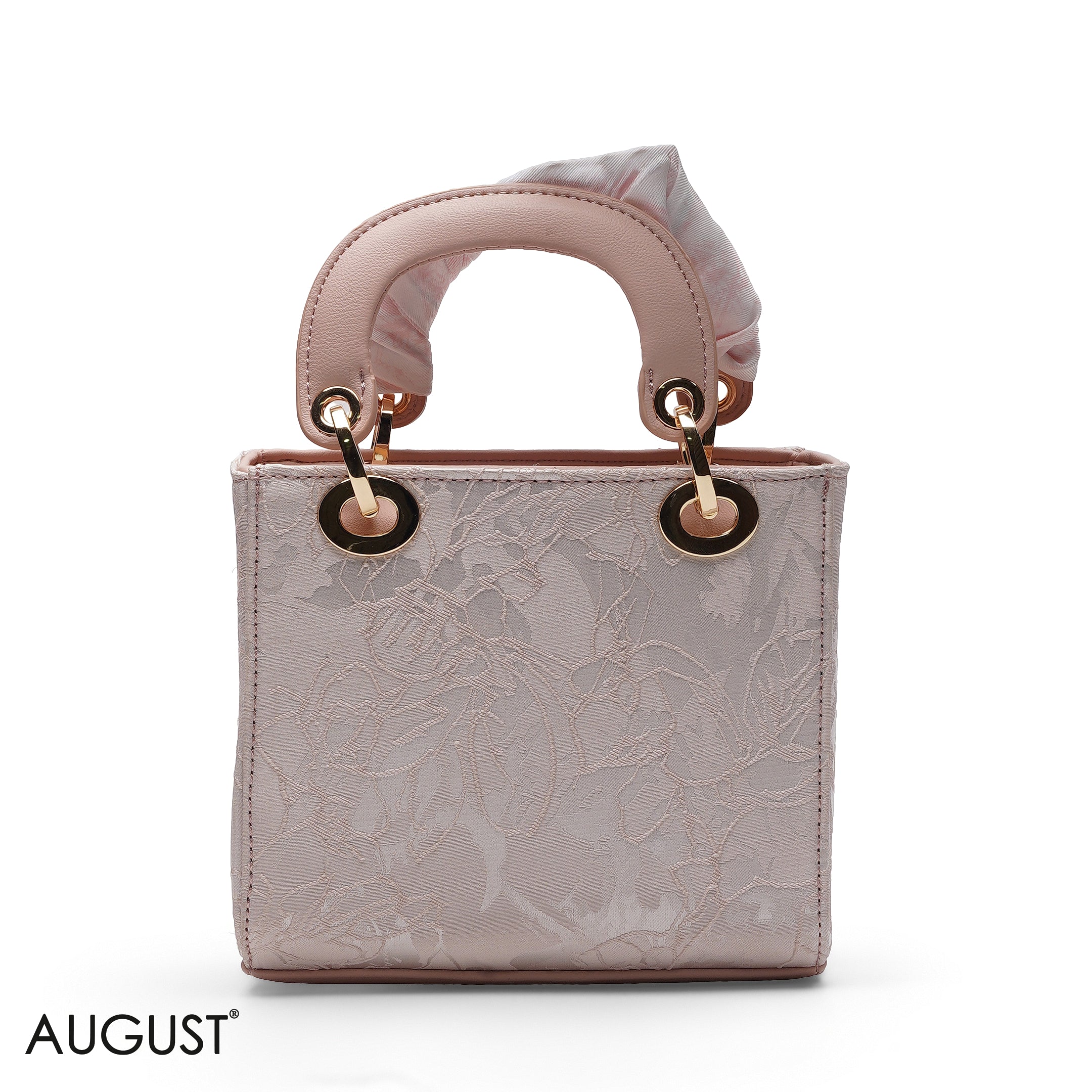 PEACH BUTTERFLY EMBROIDERED LACE TOTE BAG