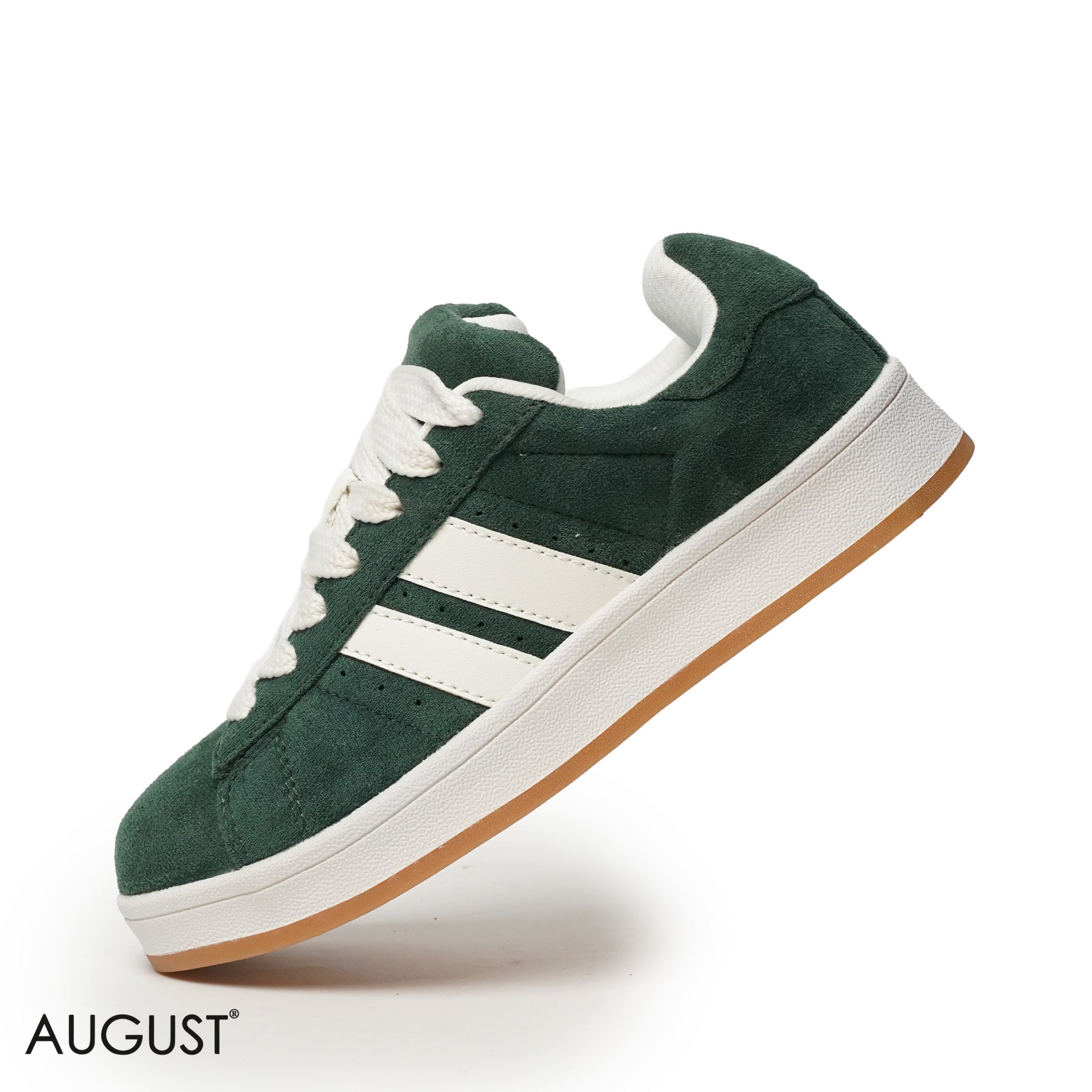 GREEN SUEDE UPPER SNEAKERS WITH RUBBER SOLE, CANVAS LACES
