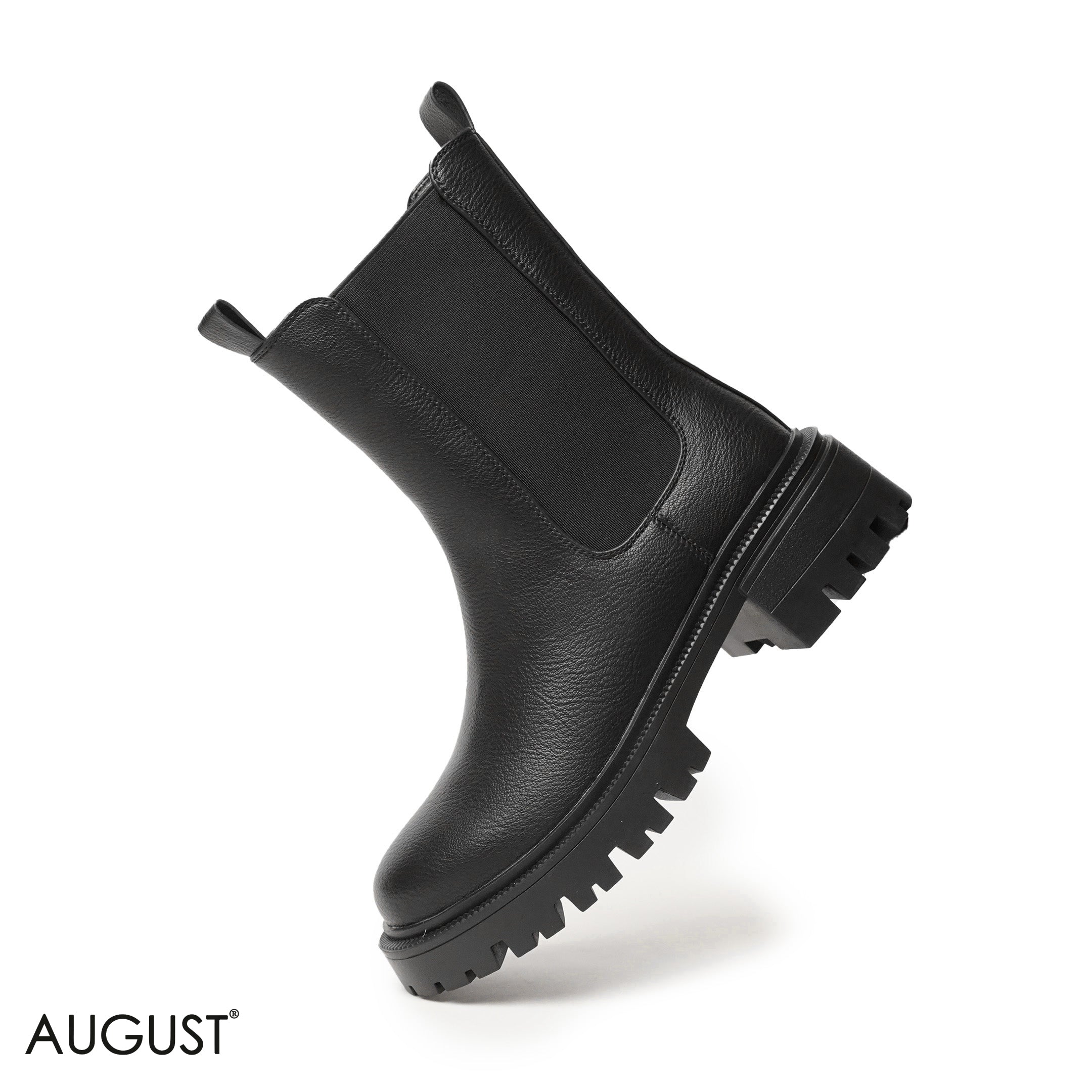 BLACK LEATHER ANKLE BOOTS WITH ELASTIC SIDES