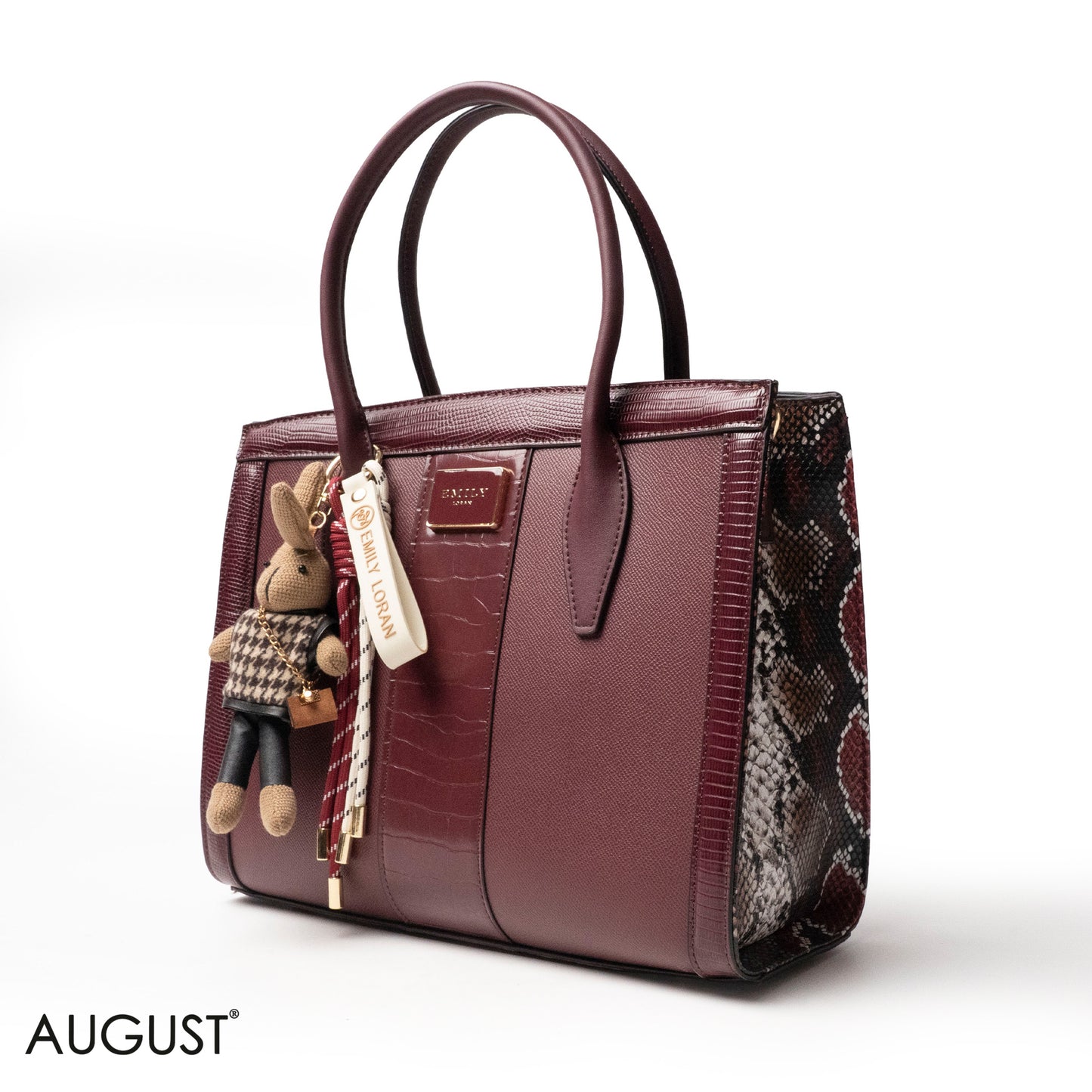 MAROON SMOOTH LEATHER HANDBAG WITH ACCESSORIES - LARGE