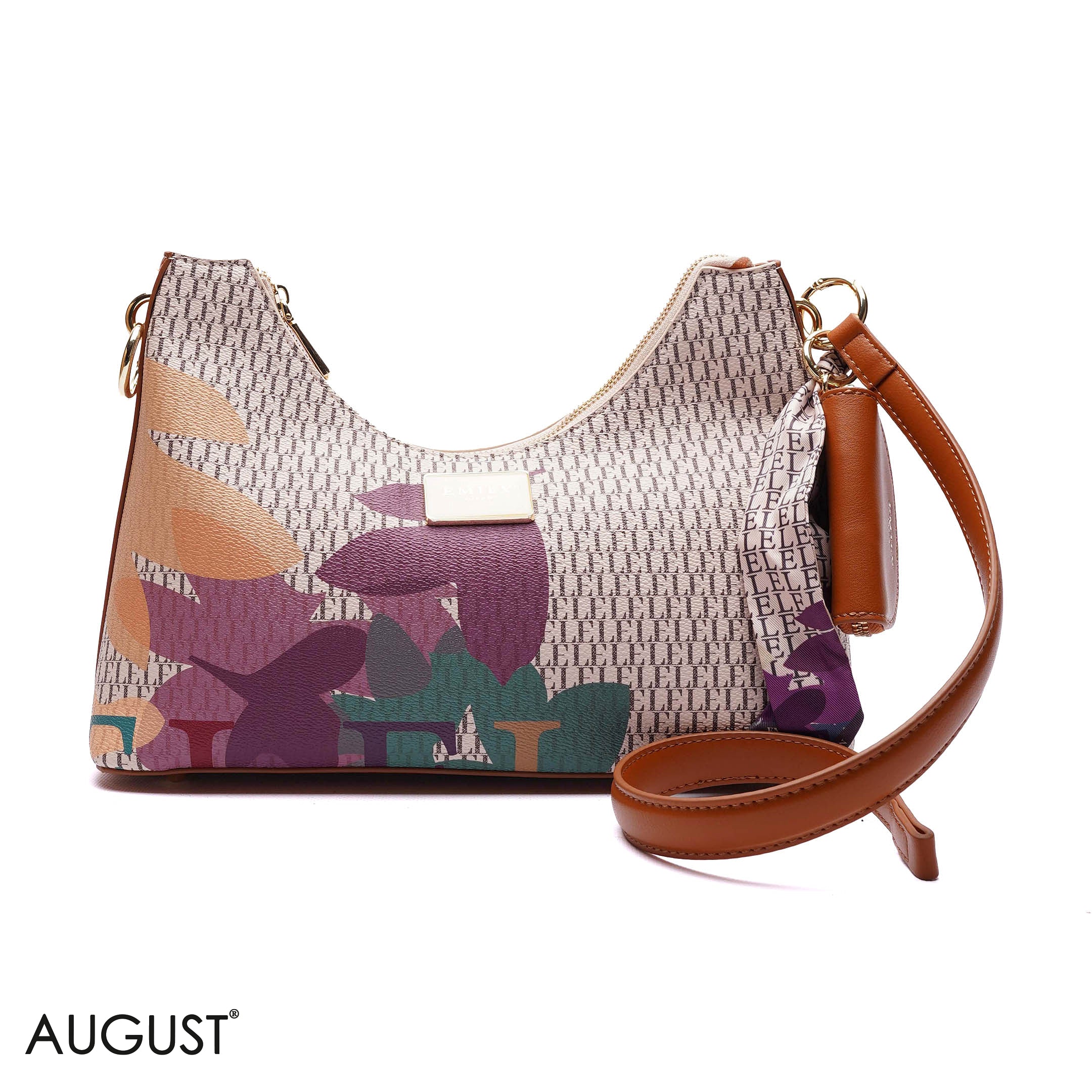 ELEGANT MONOGRAM PRINT SHOULDER BAG