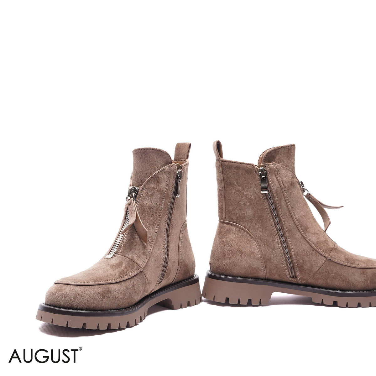 FRONT-ZIP LUG-SOLE SUEDE BOOTS