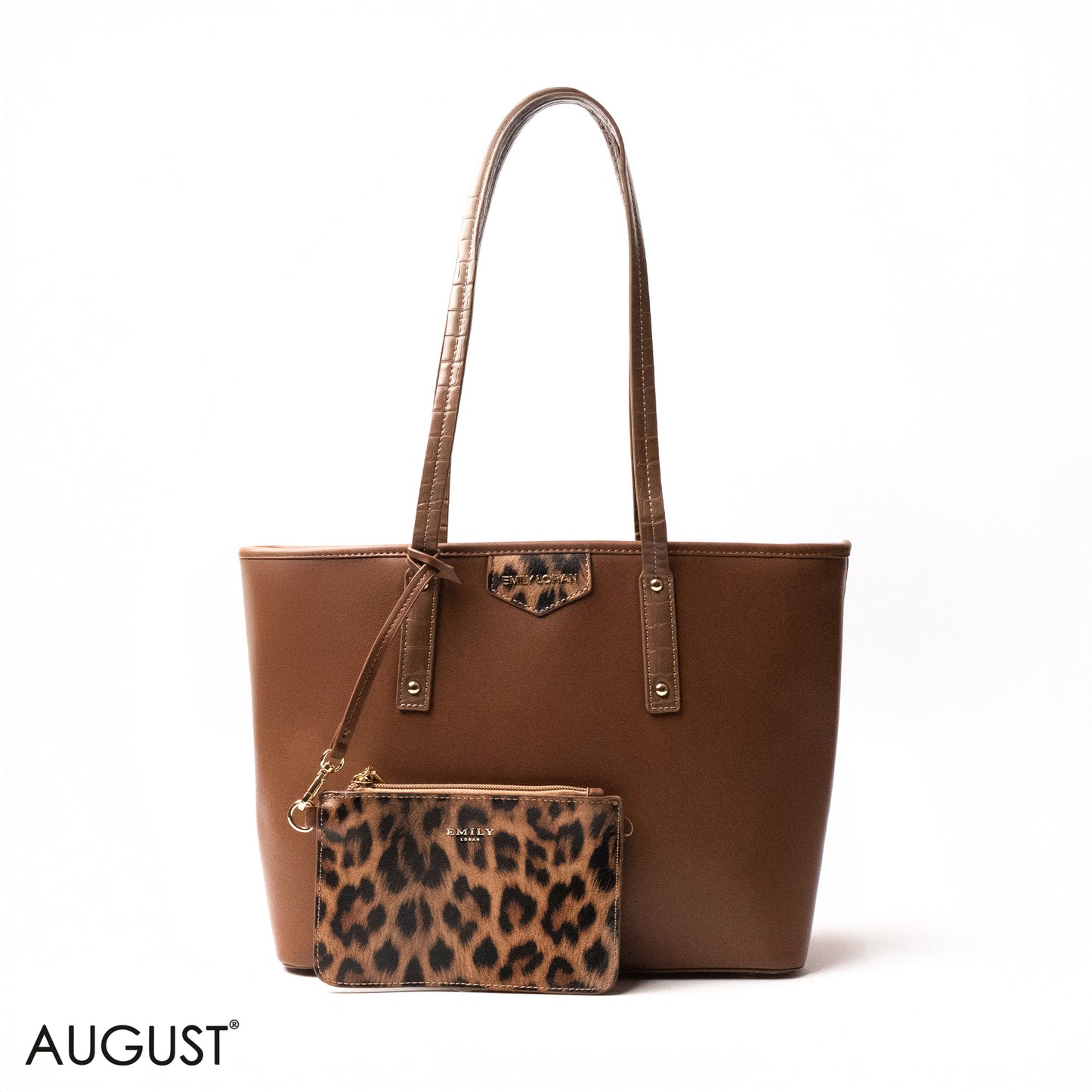 LEOPARD -PRINT LEATHER SHOULDERS BAG WITH A SMALL BAG - LARGE