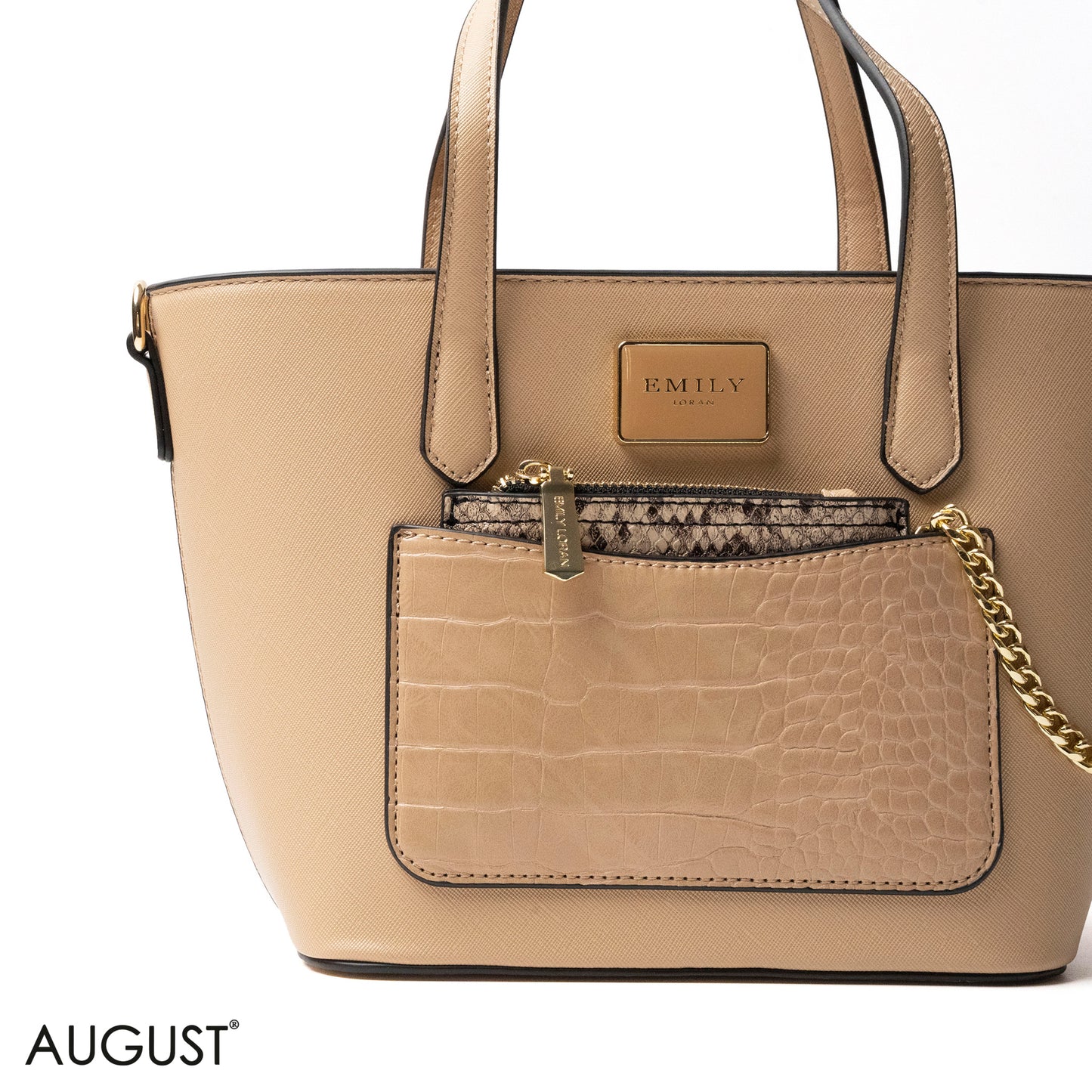 LEATHER HANDBAG WITH SNAKE,CROC ACCENTS - MED