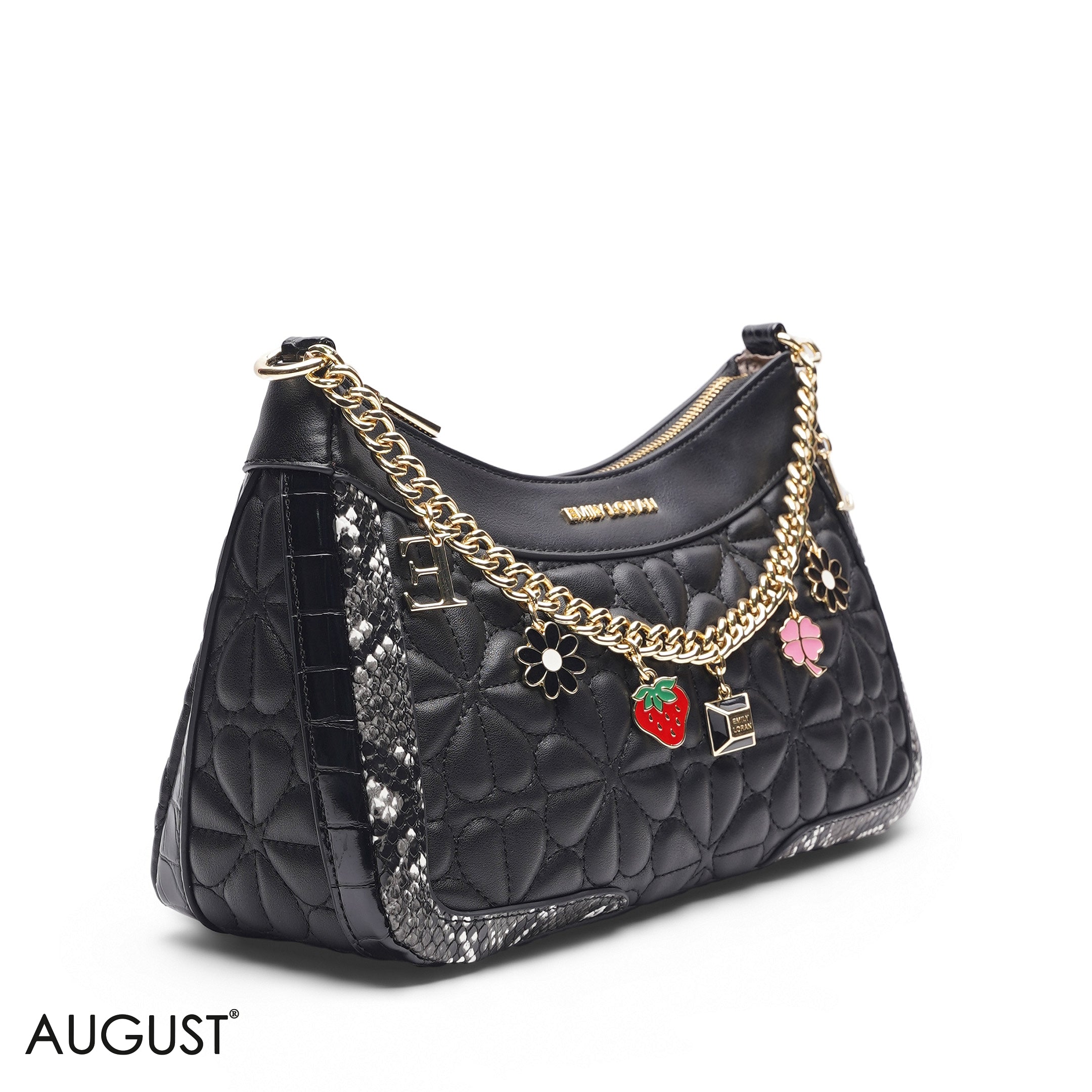 BLACK SHOULDER BAG WITH CHAIN STRAP - MED