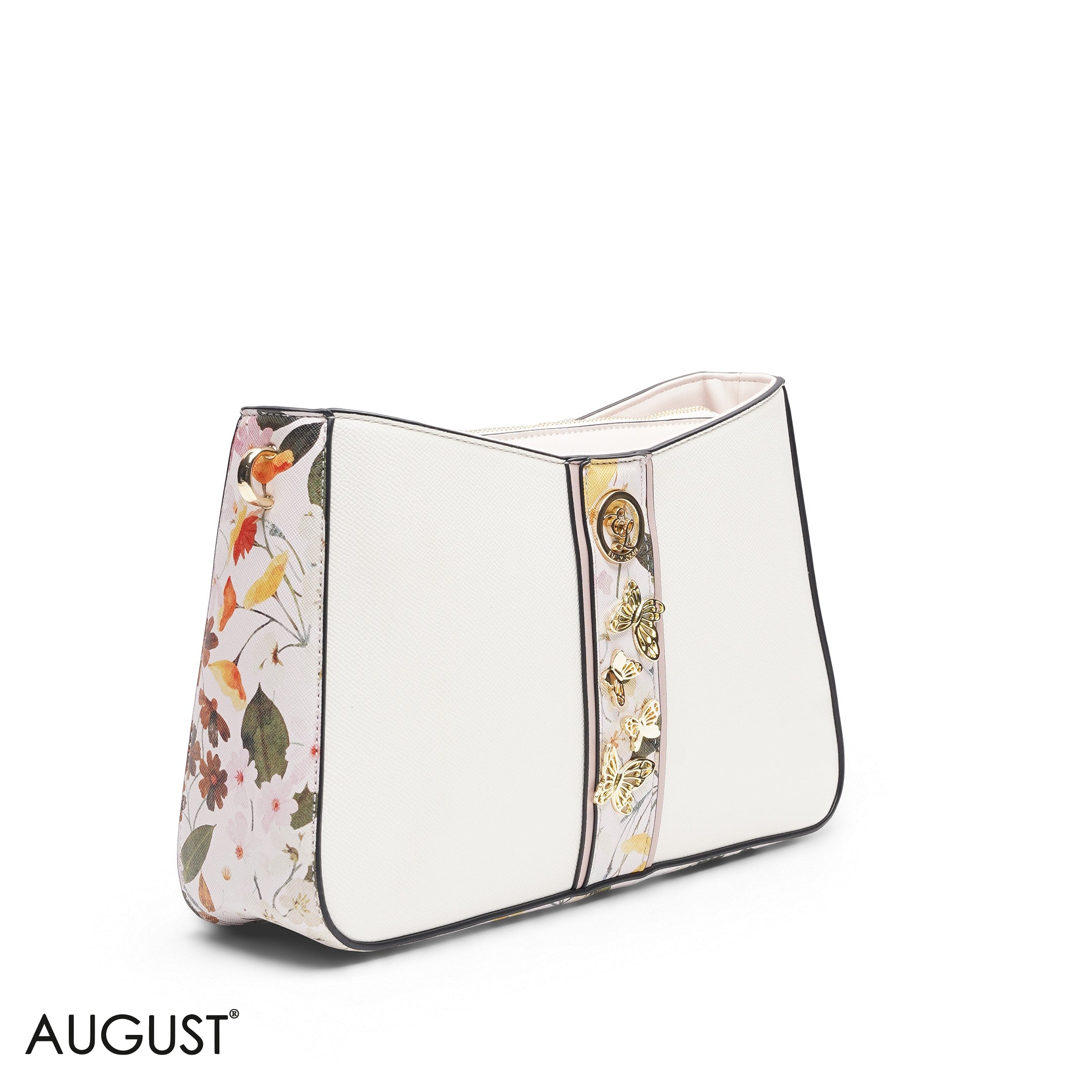 WHITE FLORAL TOTE WITH SCARF - MED