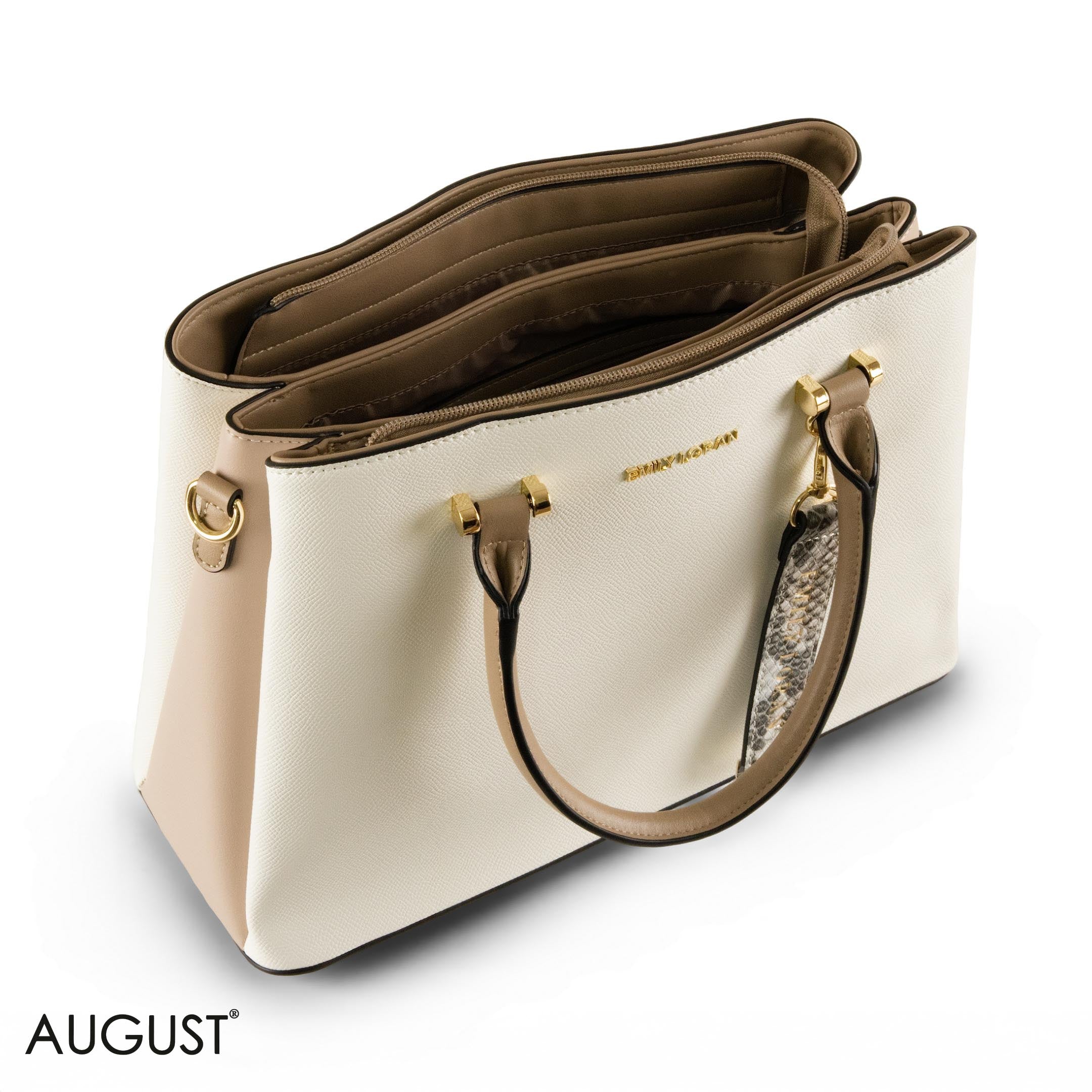 WHITE SMOOTH LEATHER HANDBAG WITH SNAKE ACCENTS - LARGE