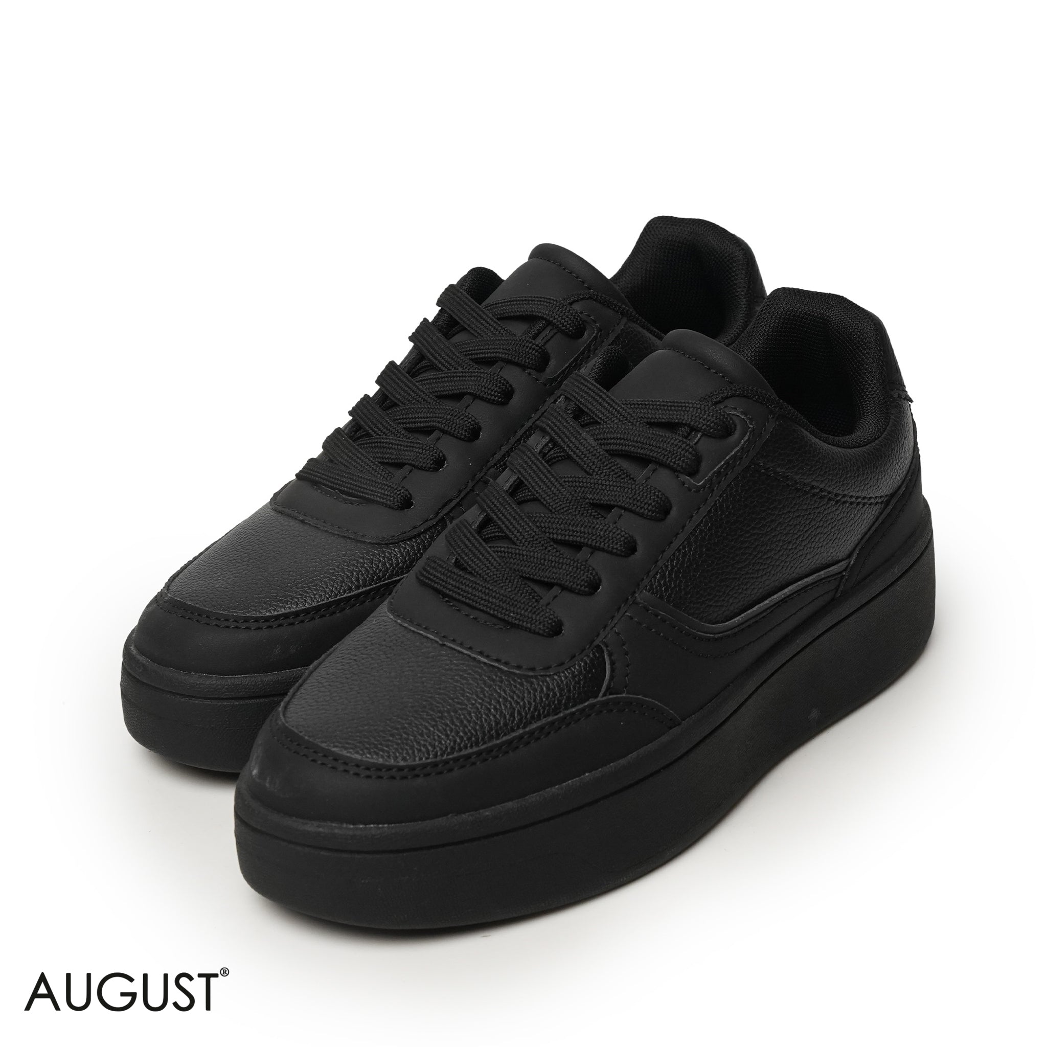 BLACK LEATHER SNEAKERS WITH RUBBER SOLE