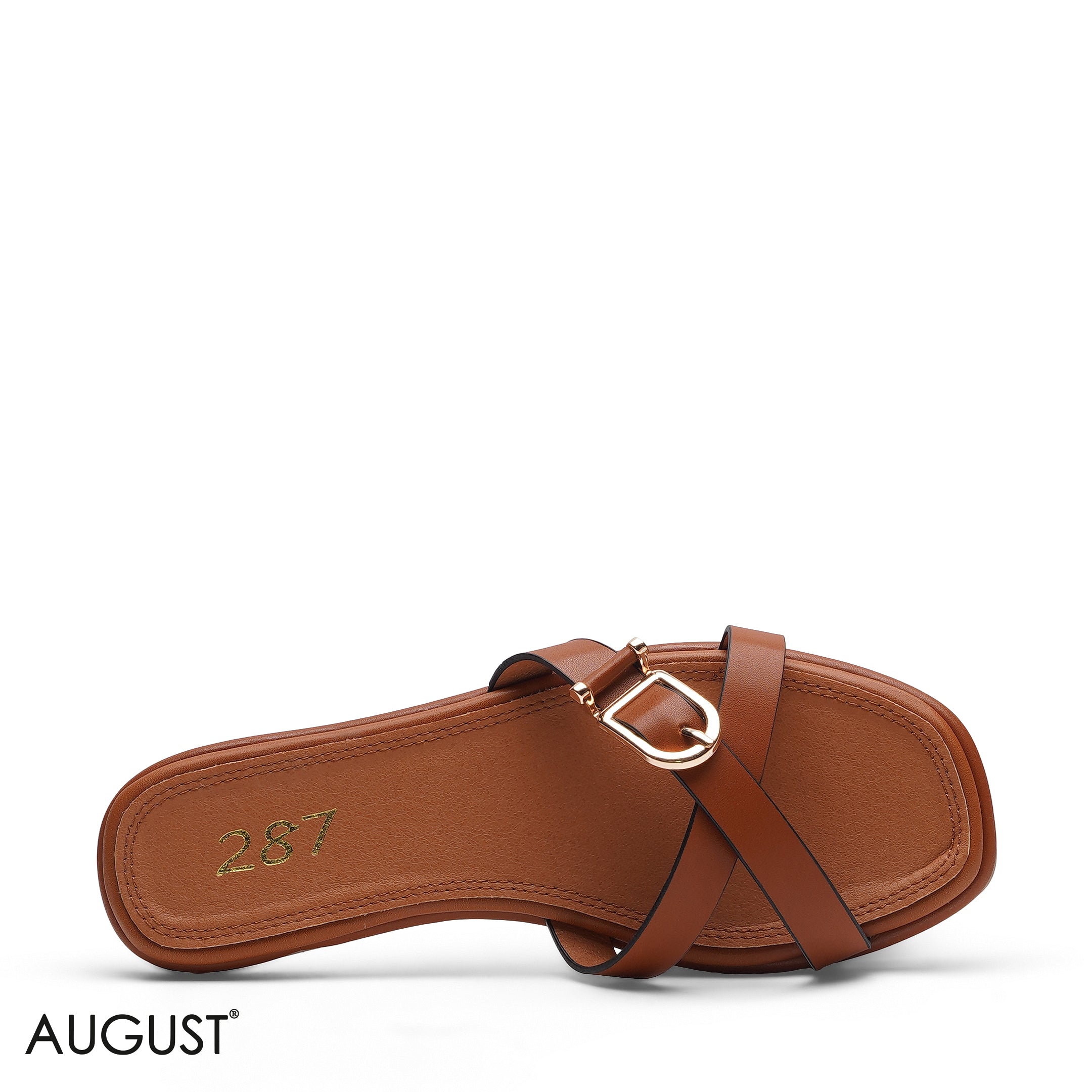 CAMEL SLIM CROSS STRAP BUCKLE SLIPPERS