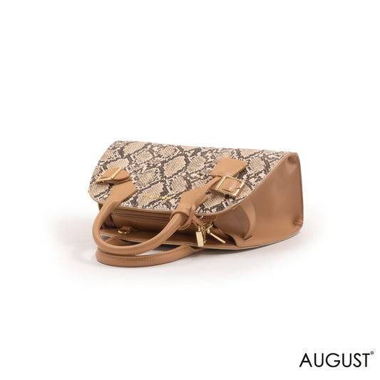 BEIGE SNAKE LEATHER HANDBAG WITH GOLD LOCK DETAIL-MED