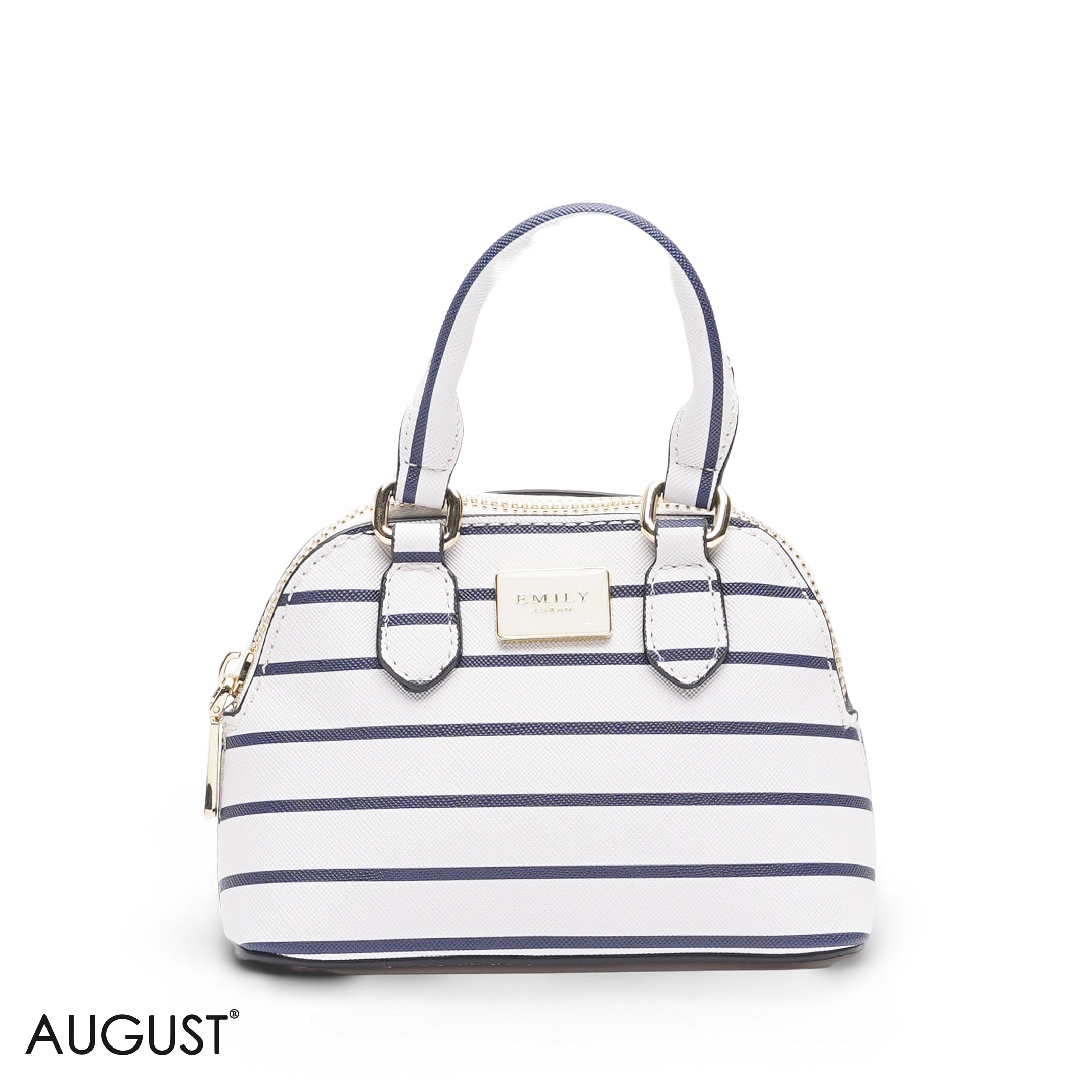 MINI STRIPED NAVY BAG WITH GOLD METAL STRAP