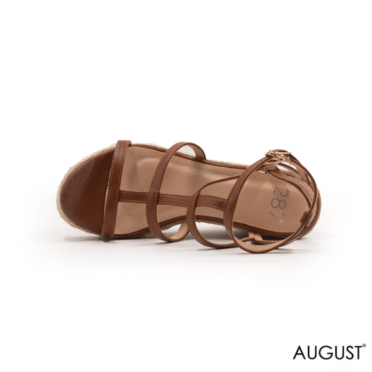 BROWN STRAPPY WEDGE SANDALS WITH BUCKLE