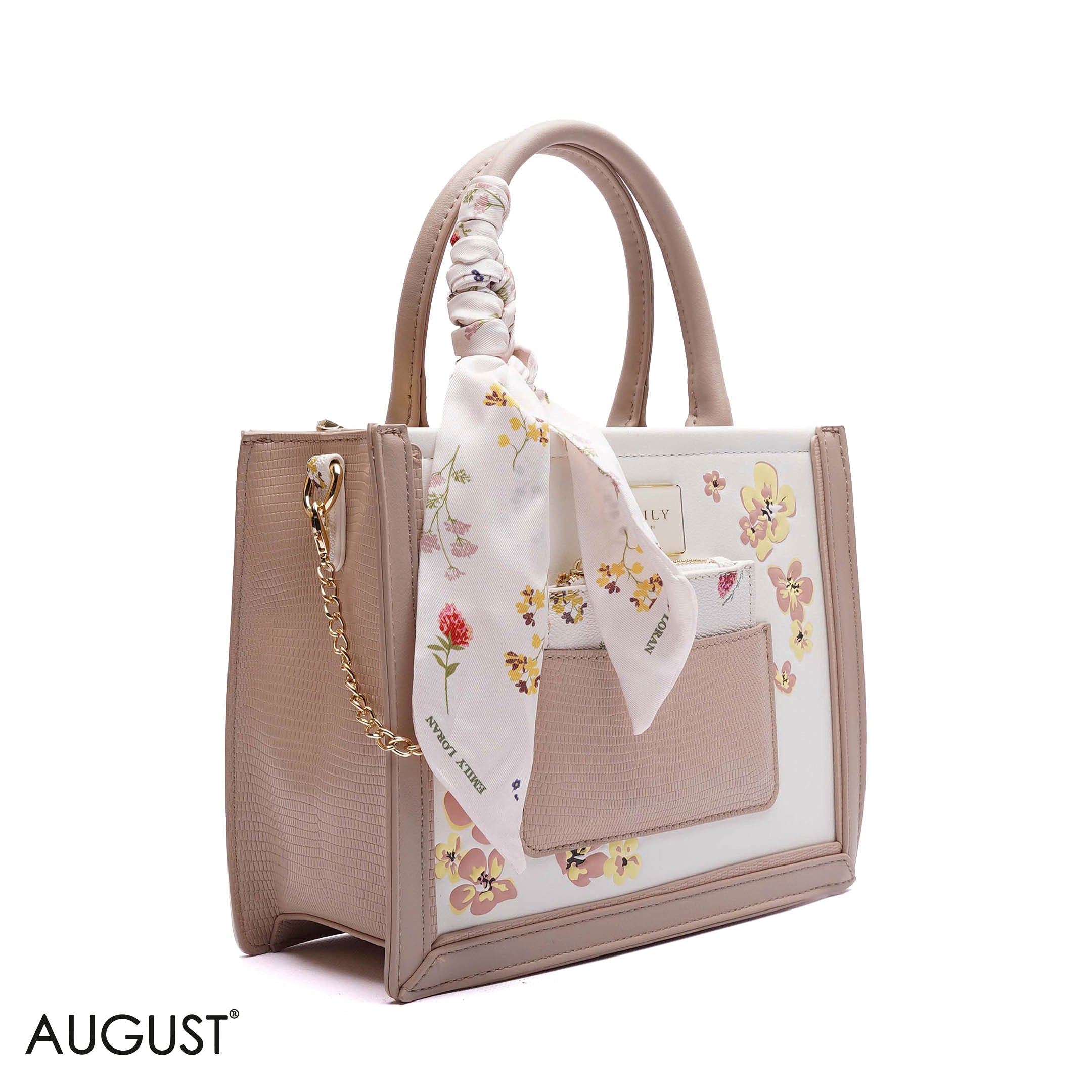 FLORAL EMBROIDERED HANDBAG WITH POUCH - SMALL