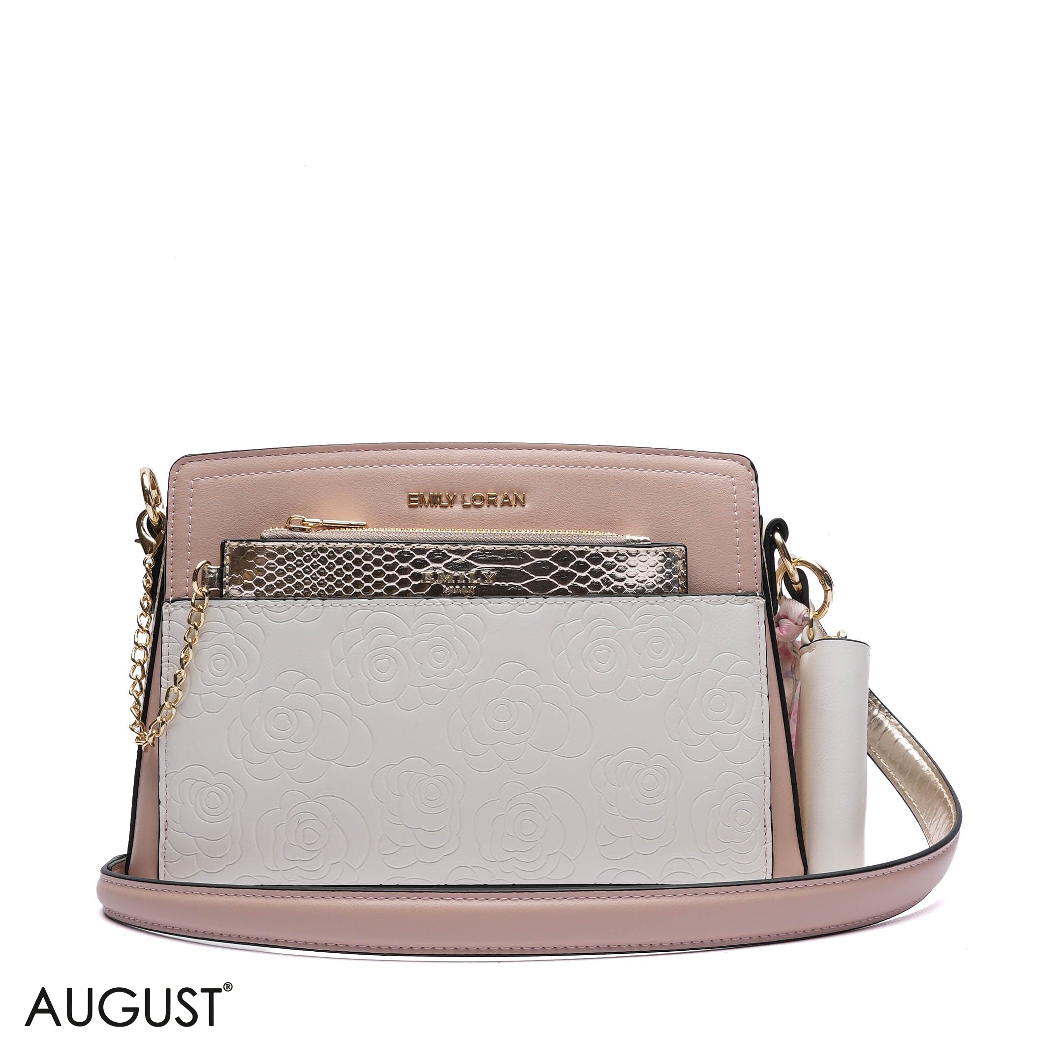EMBOSSED FLORAL CROSSBODY BAG WITH POUCH