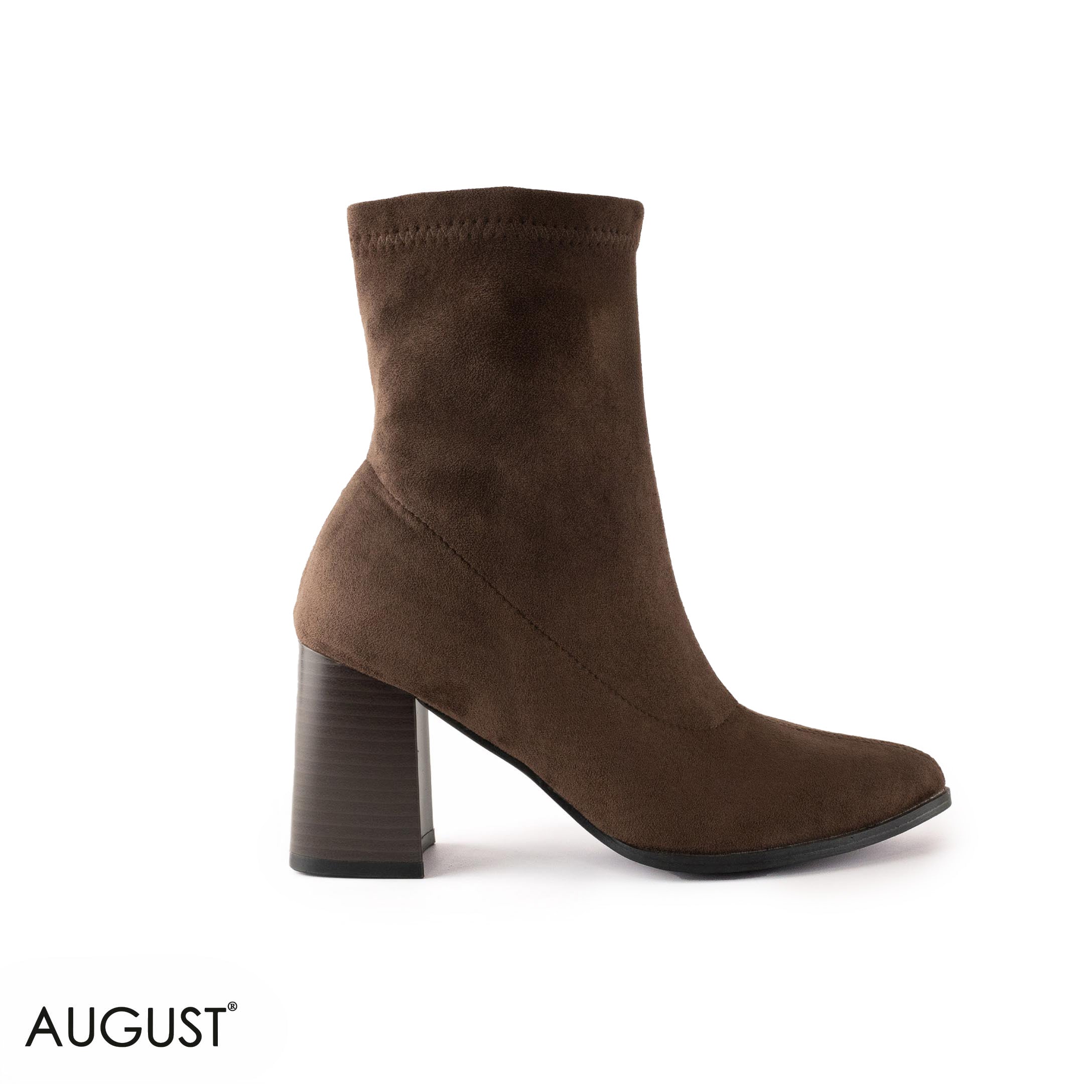 BROWN SUEDE HEELED STRETCHY SOCK BOOTS