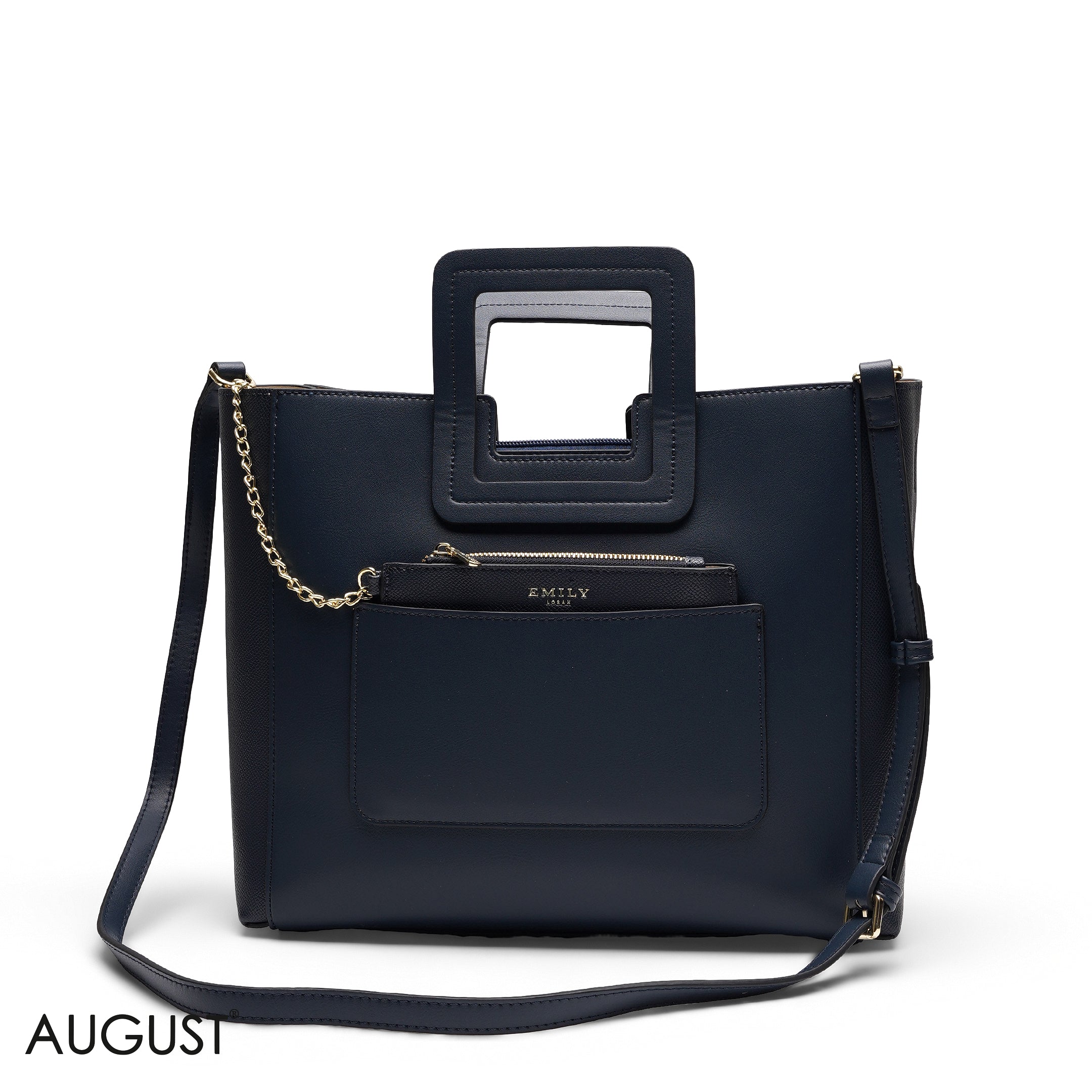 NAVY TEXTURED LEATHER TOTE WITH POUCH BAG