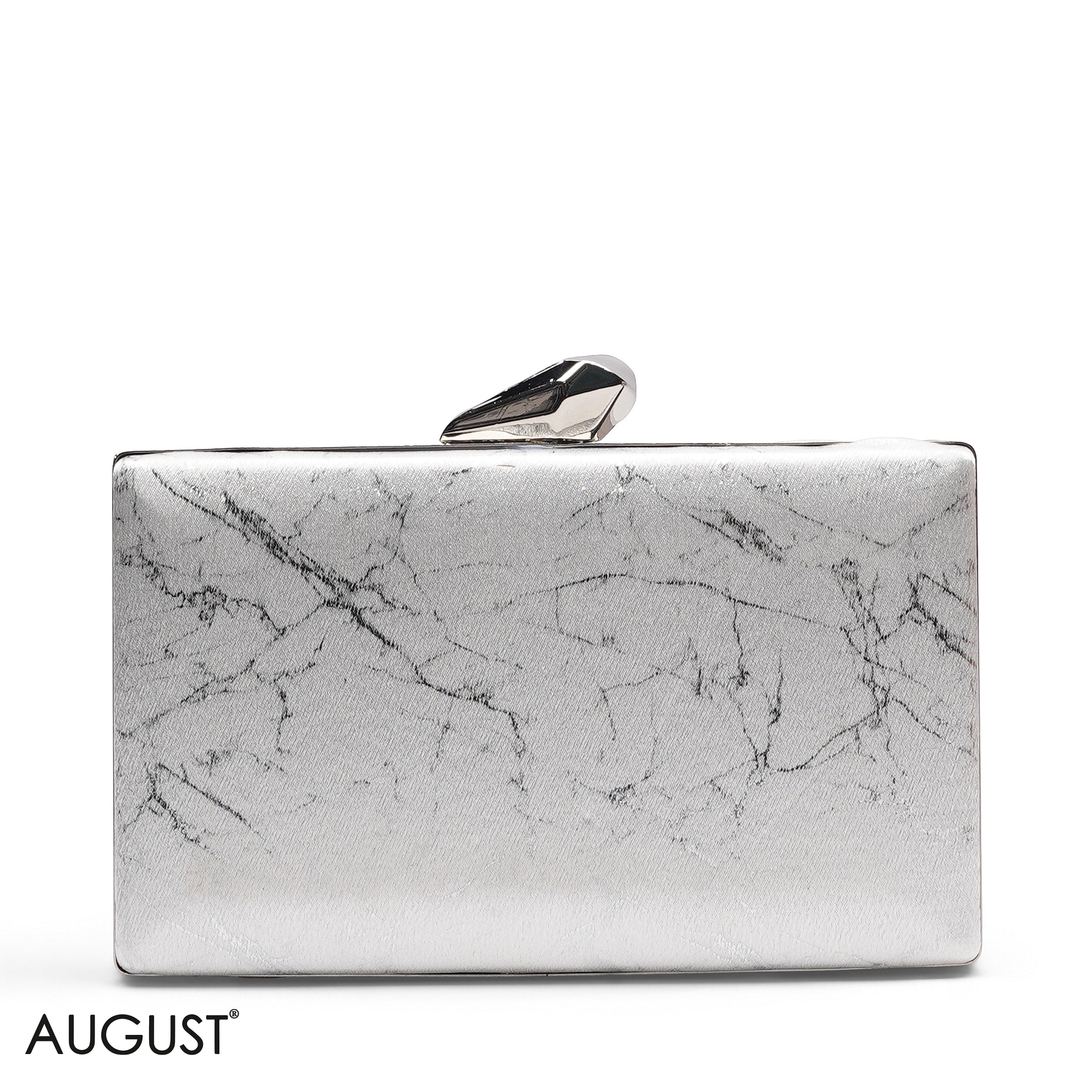 SILVER MARBLE PRINT HARD SHELL BOX CLUTCH BAG
