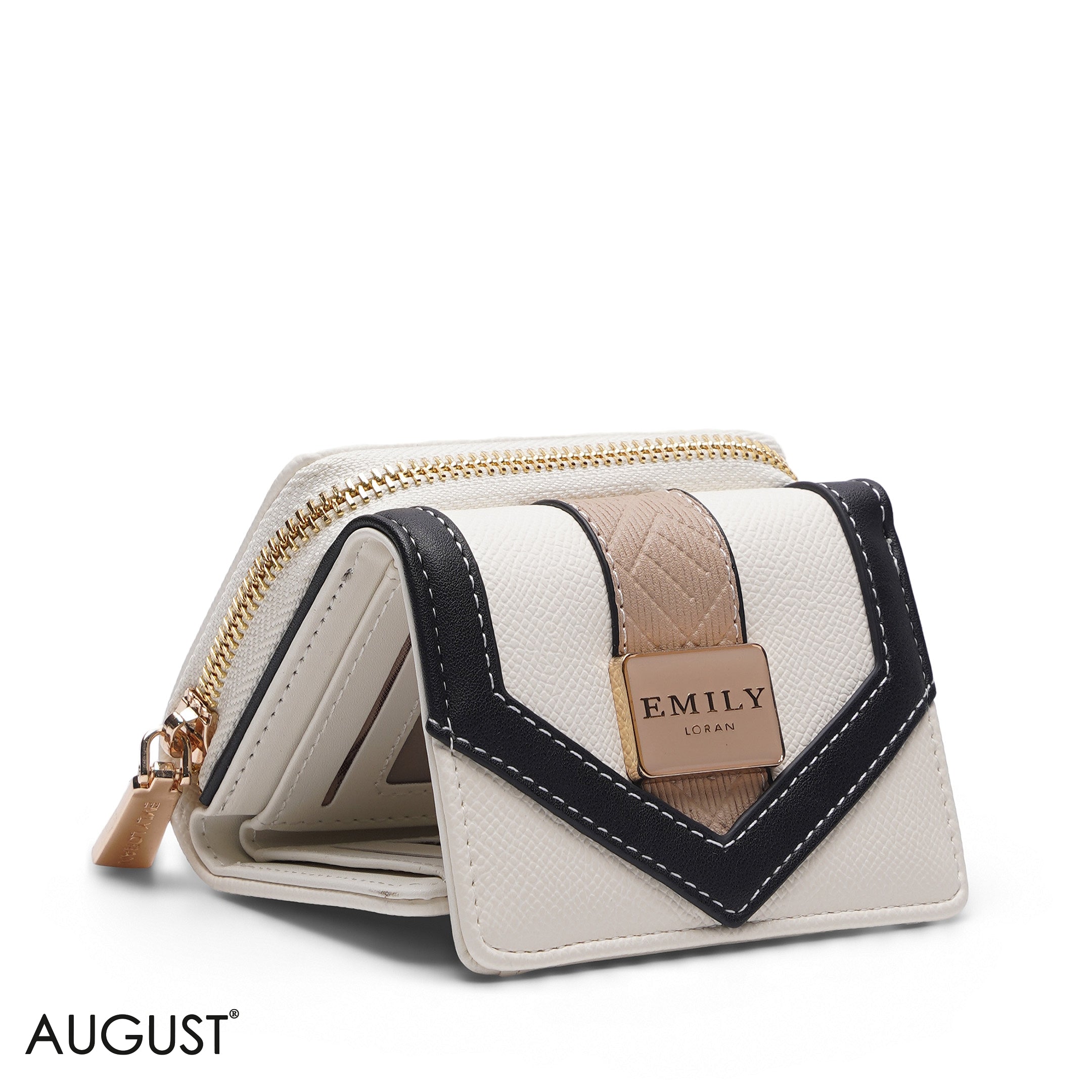 WHITE & TAN ZIP-AROUND WALLET