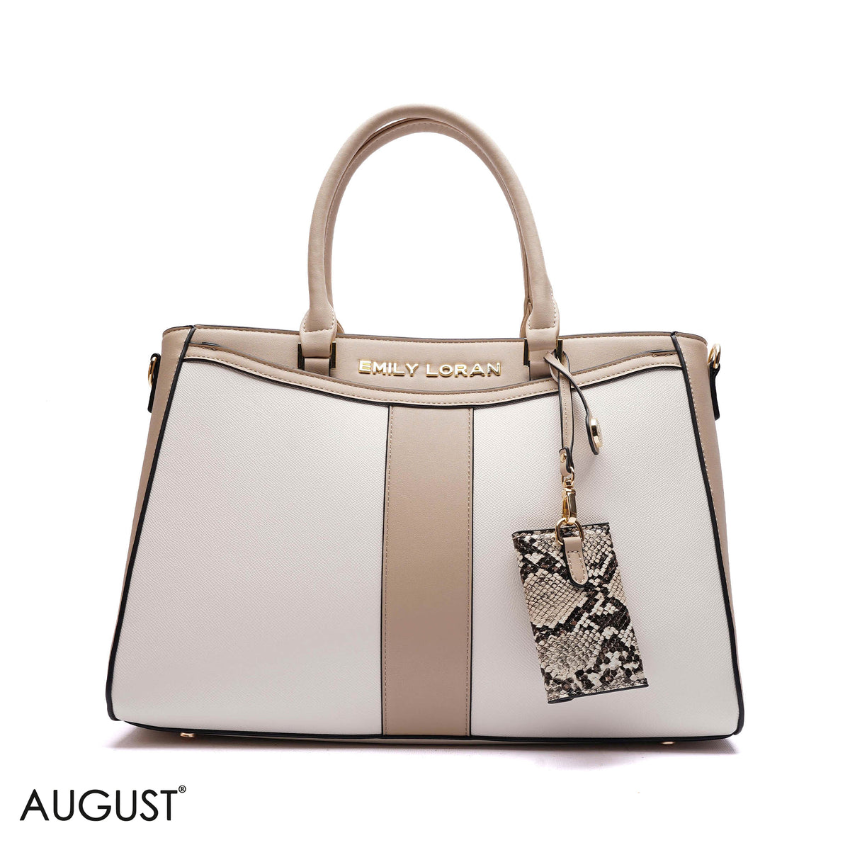 STRUCTURED PANEL TOTE BAG WITH SNAKESKIN TAG