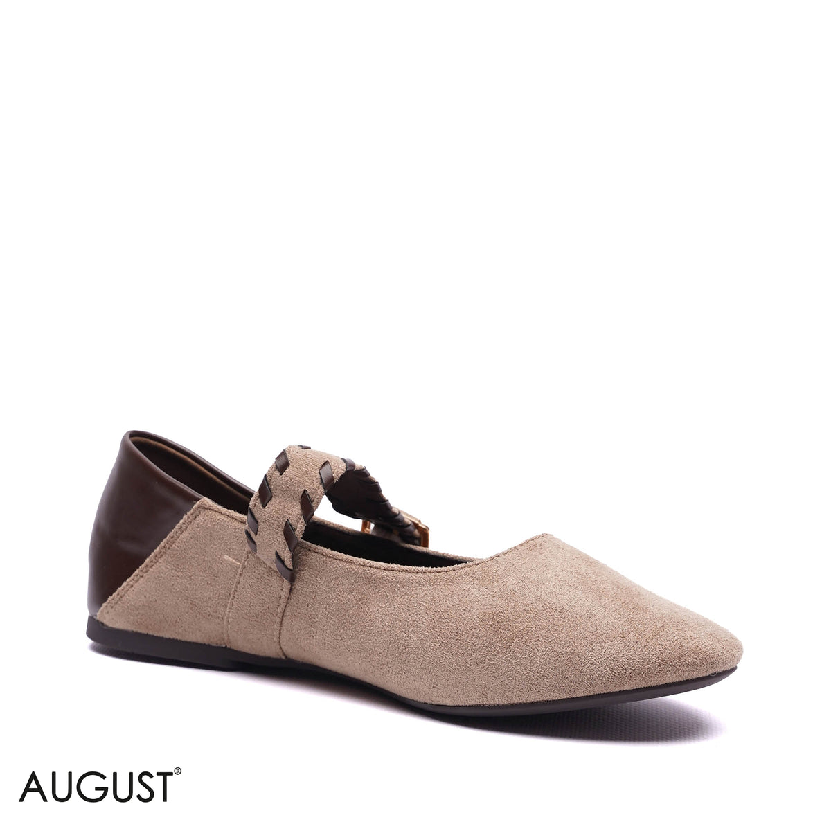 WOVEN STRAP SUEDE MARY JANE BALLET FLATS