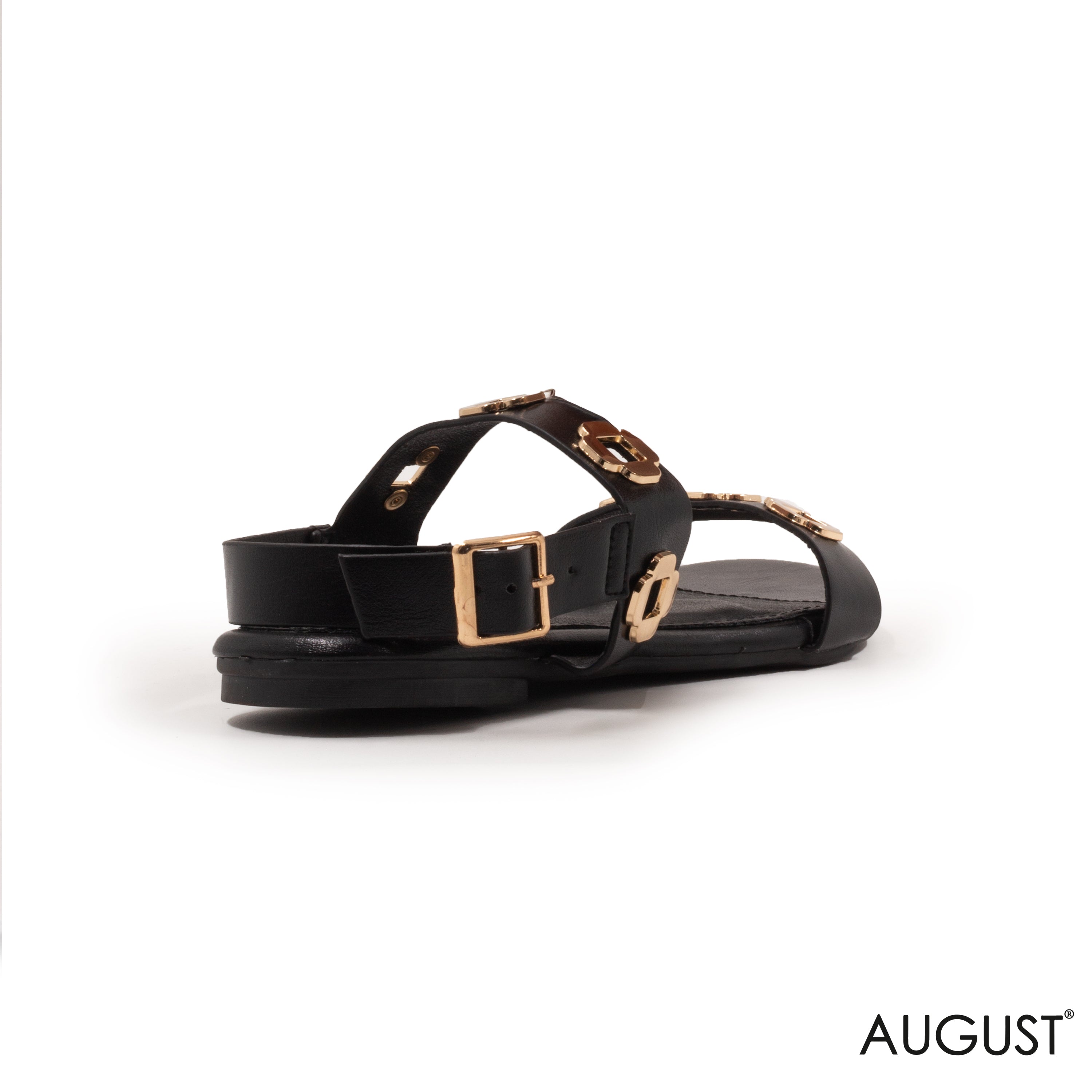 BLACK GOLD ORNAMENT SLINGBACK SANDALS