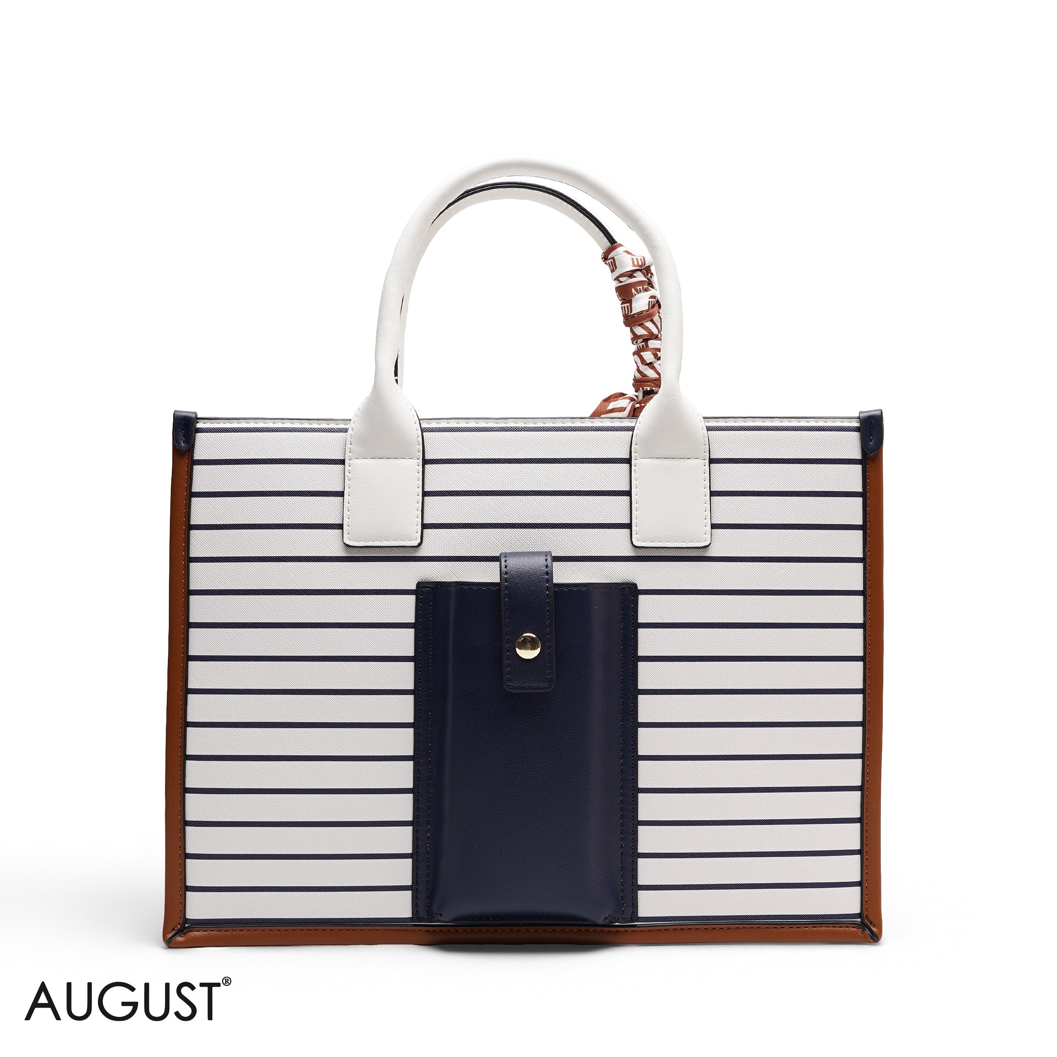 STRIPPED TOTE BAG WITH SCARF AND POCKET
