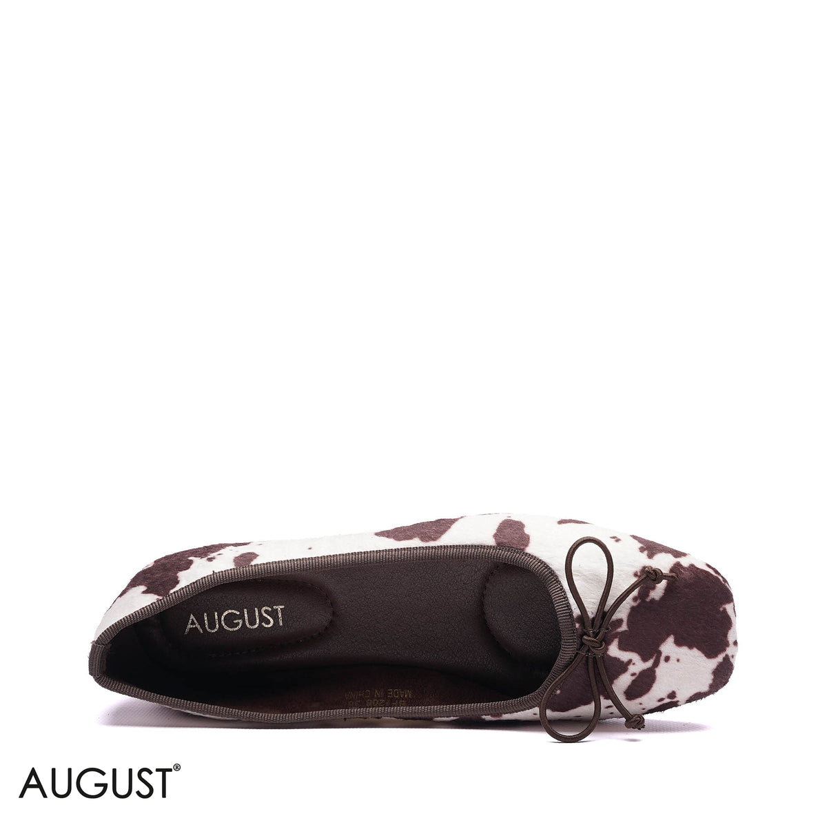 COW PRINT FAUX FUR BOW BALLET FLATS