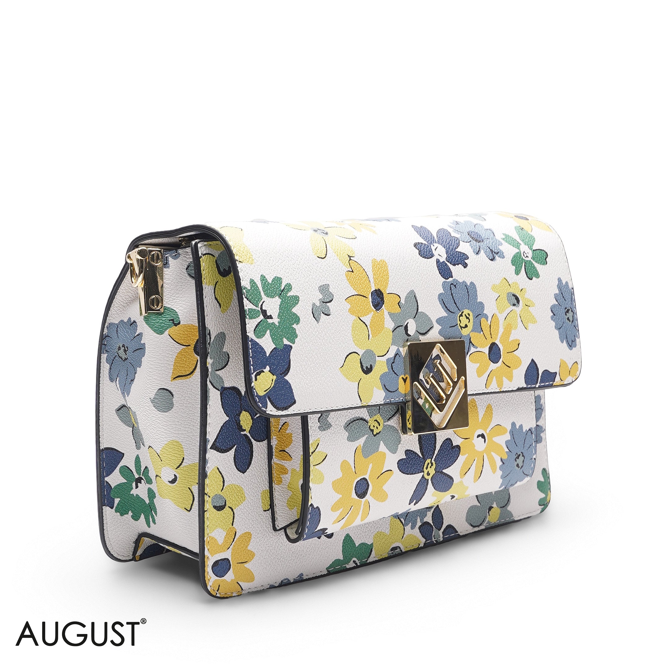 WHITE FLORAL BAG WITH HAND STRAP - MED