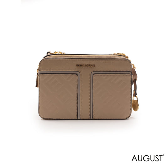 BEIGE LEATHER EMBOSSED CROSSBODY BAG -SMALL