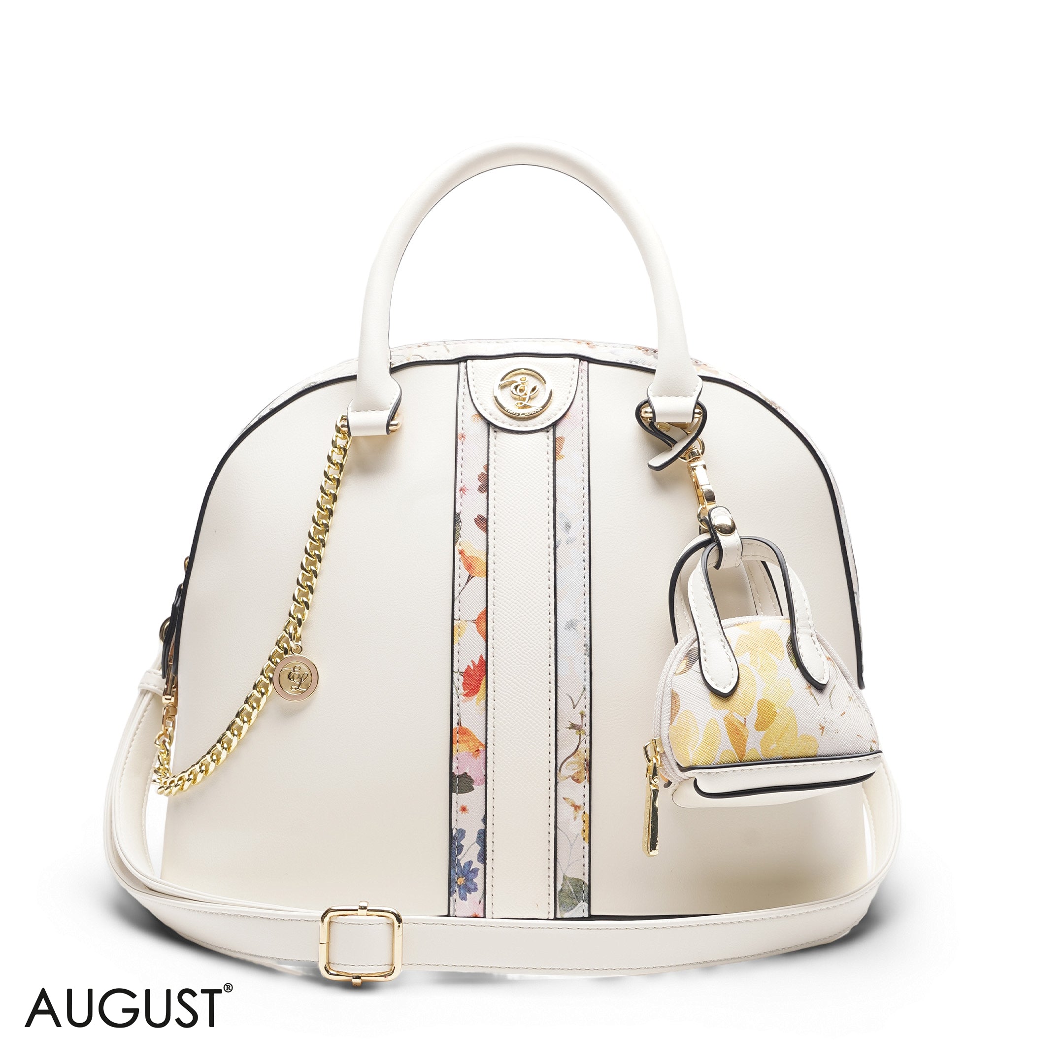 WHITE DOME BAG WITH PINK FLORAL PRINT - LARGE