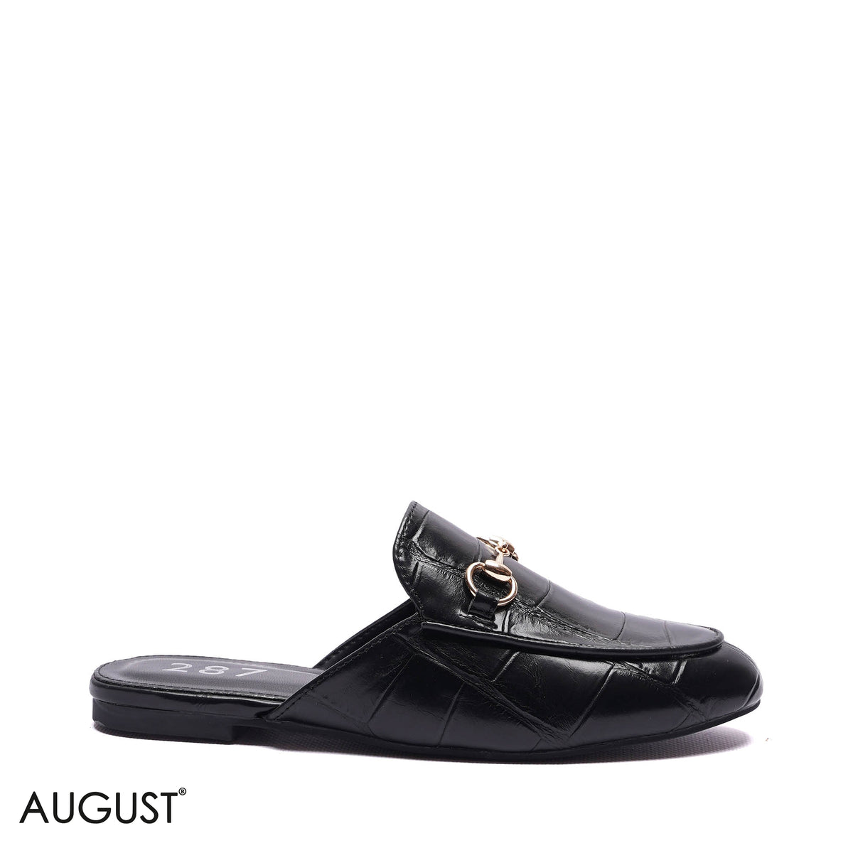 CROC-EMBOSSED HORSEBIT BACKLESS MULES