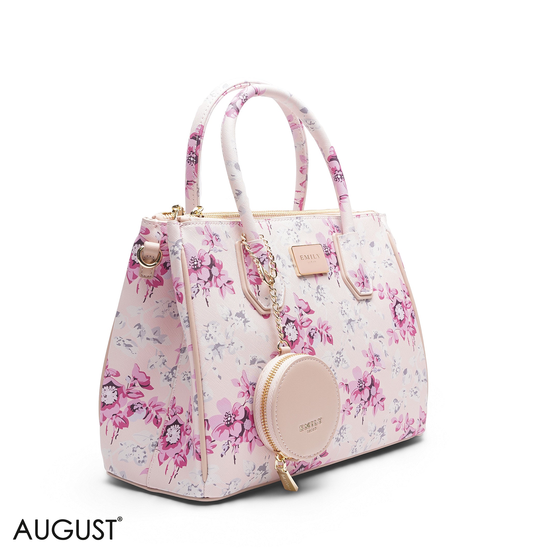 WHITE FLORAL TOTE BAG WITH POUCH - LARGE