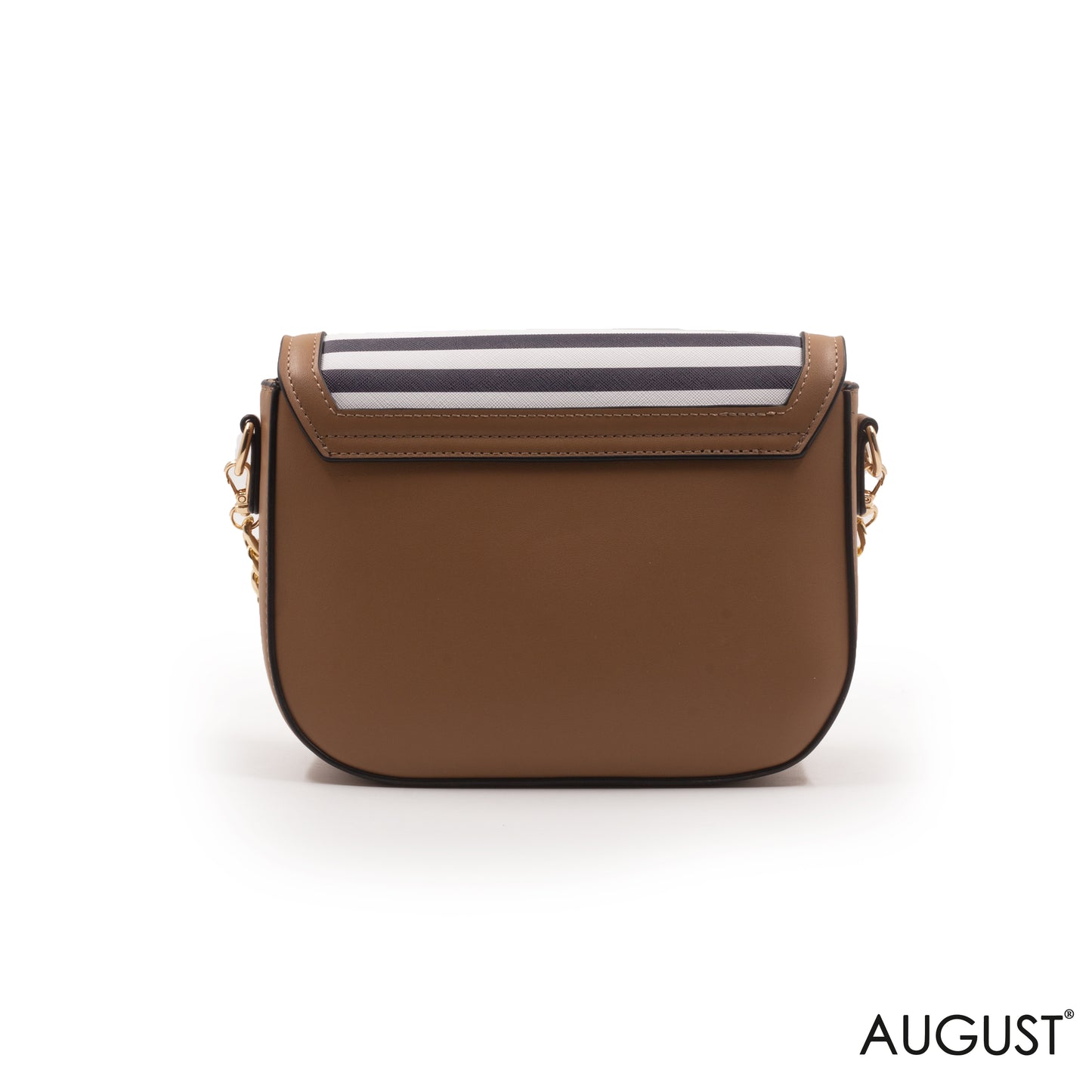 STRIPED NAVY LEATHER CROSSBODY BAG WITH METAL CHAIN-SMALL